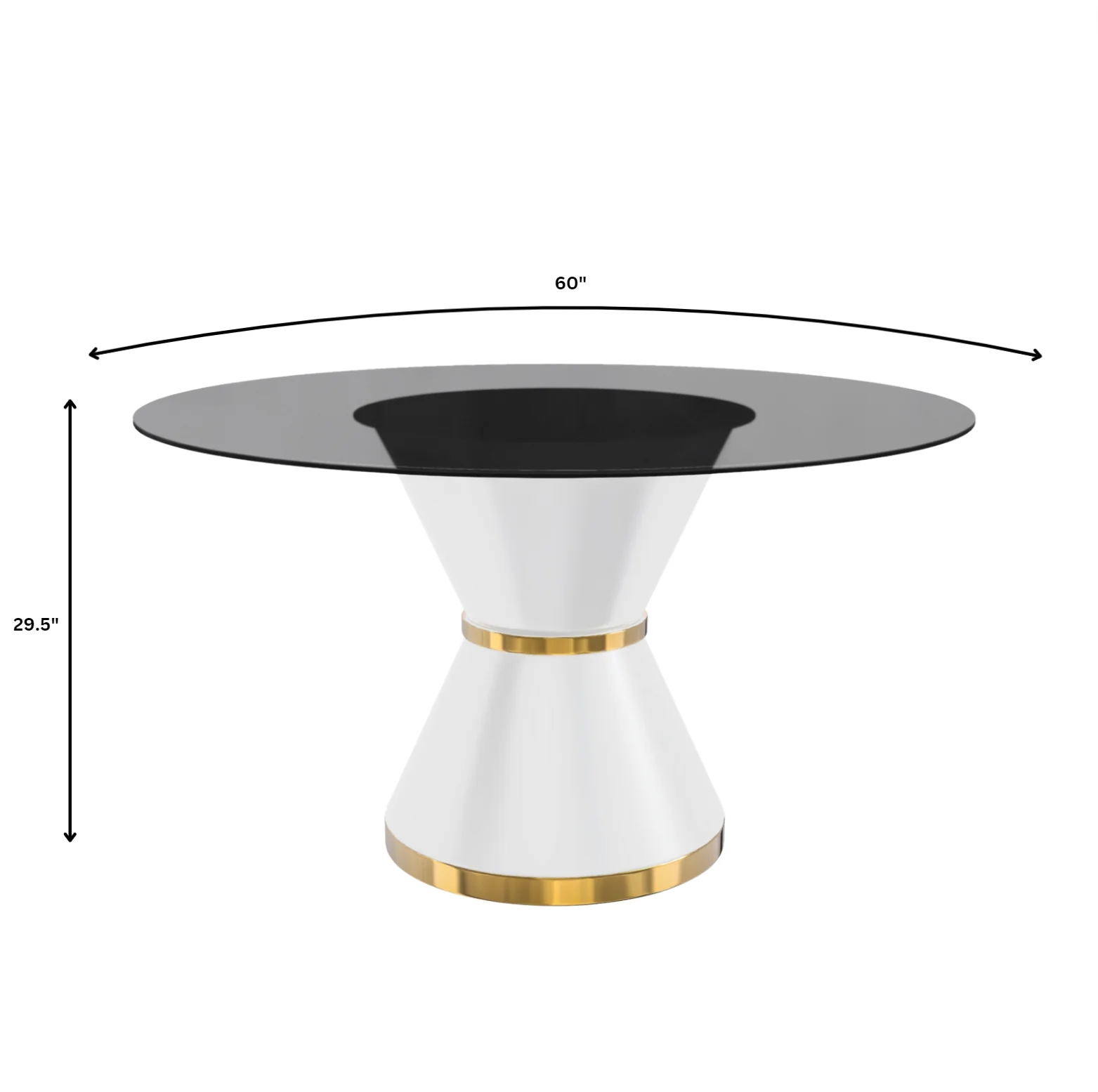 Qorvus Series Round Dining Table White\Gold Base with 60 Round Clear Glass Top