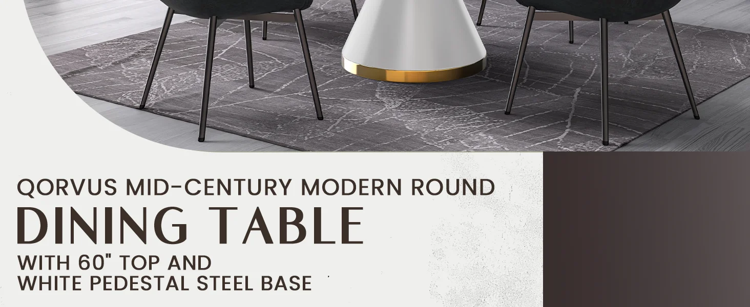 Qorvus Series Round Dining Table White\Gold Base with 60 Round Clear Glass Top