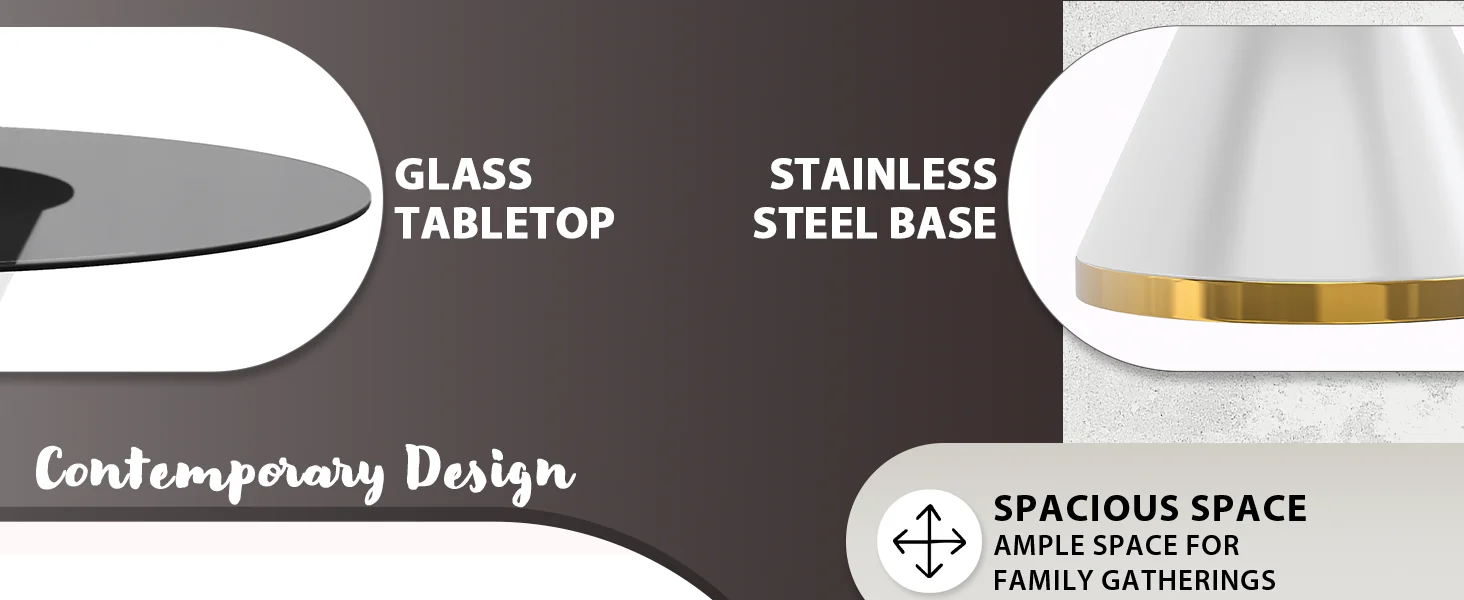 Qorvus Series Round Dining Table White\Gold Base with 60 Round Clear Glass Top