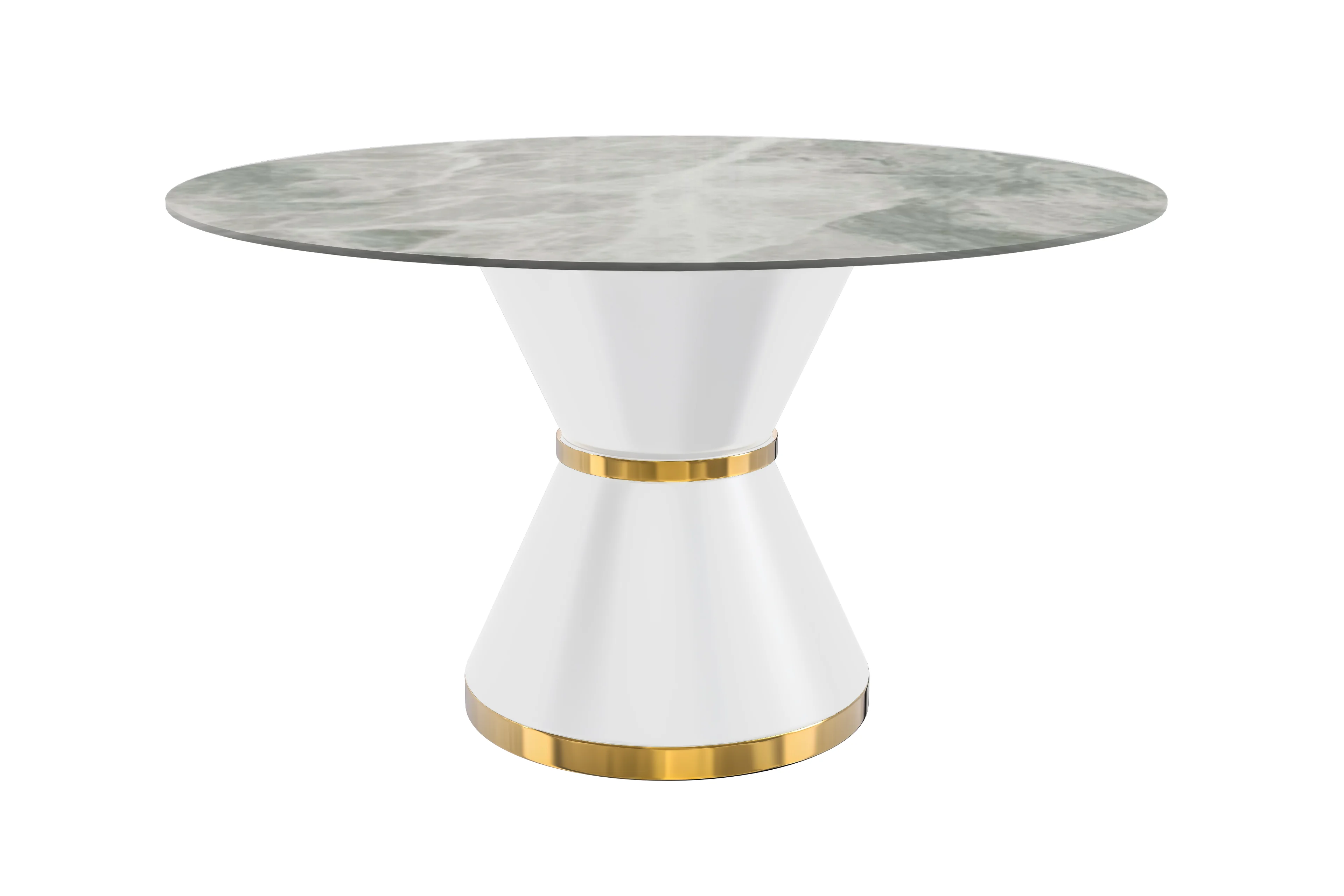 Qorvus Series Round Dining Table White\Gold Base with 60 Round Light Grey Sintered Stone Top