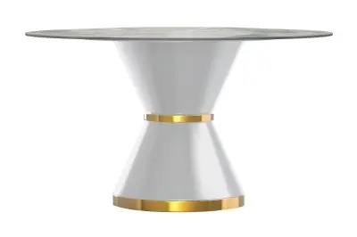 Qorvus Series Round Dining Table White\Gold Base with 60 Round Light Grey Sintered Stone Top