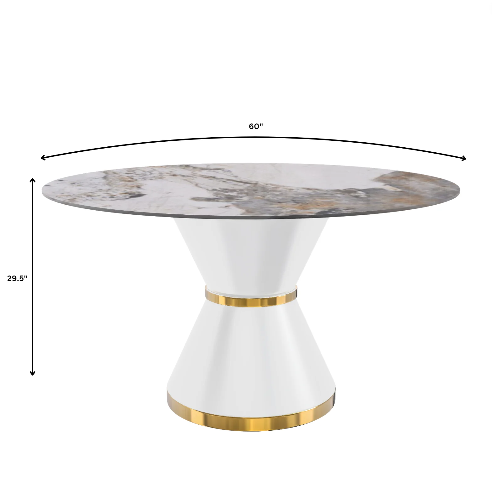Qorvus Series Round Dining Table White\Gold Base with 60 Round Medium Grey Sintered Stone Top