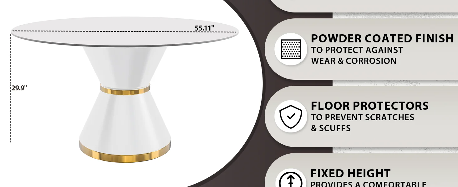 Qorvus Series Round Dining Table White\Gold Base with 60 Round Solid White Sintered Stone Top