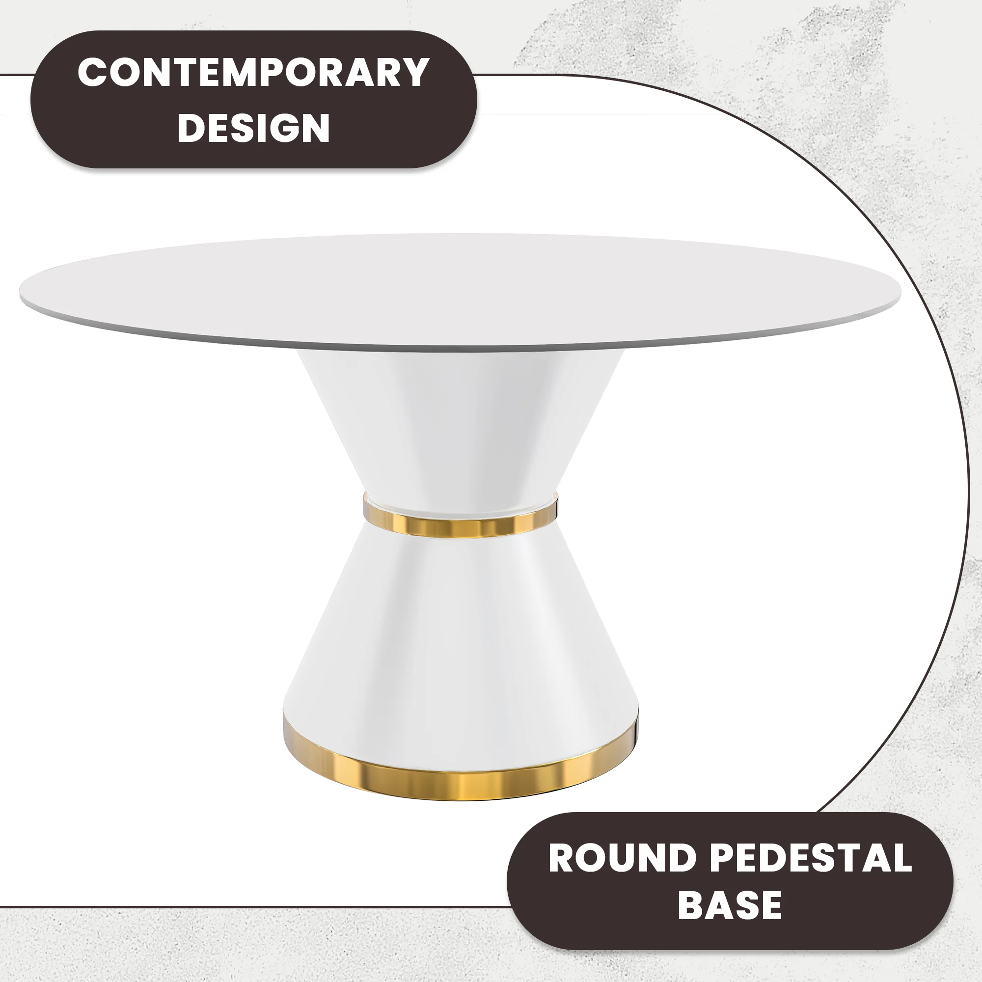 Qorvus Series Round Dining Table White\Gold Base with 60 Round Solid White Sintered Stone Top