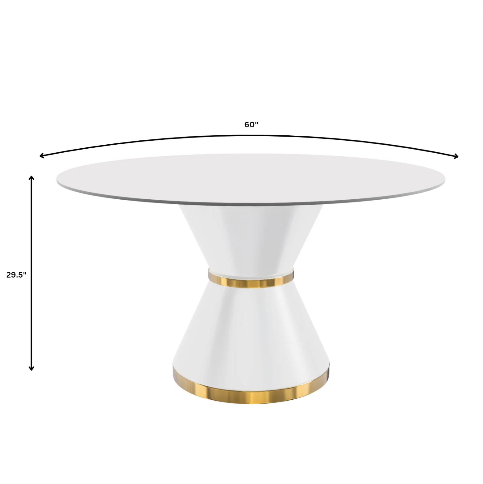 Qorvus Series Round Dining Table White\Gold Base with 60 Round Solid White Sintered Stone Top