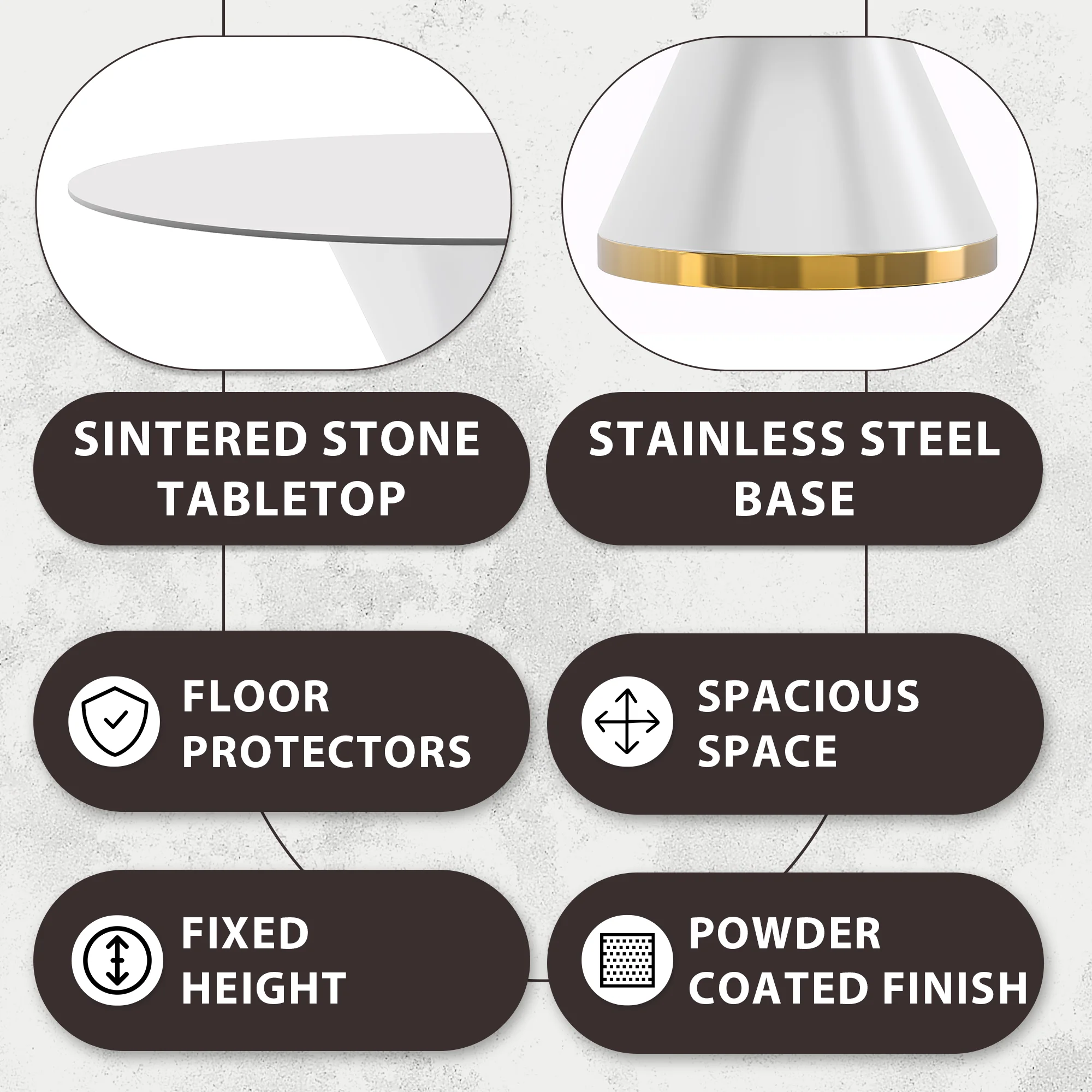 Qorvus Series Round Dining Table White\Gold Base with 60 Round Solid White Sintered Stone Top