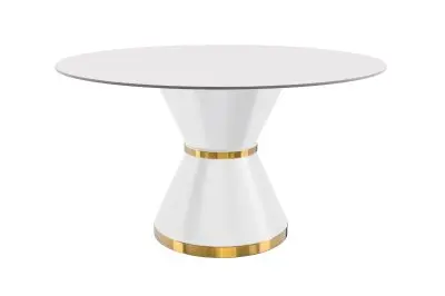 Qorvus Series Round Dining Table White\Gold Base with 60 Round Solid White Sintered Stone Top