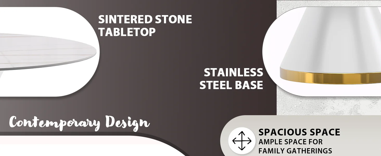 Qorvus Series Round Dining Table White\Gold Base with 60 Round White/Gold Sintered Stone Top