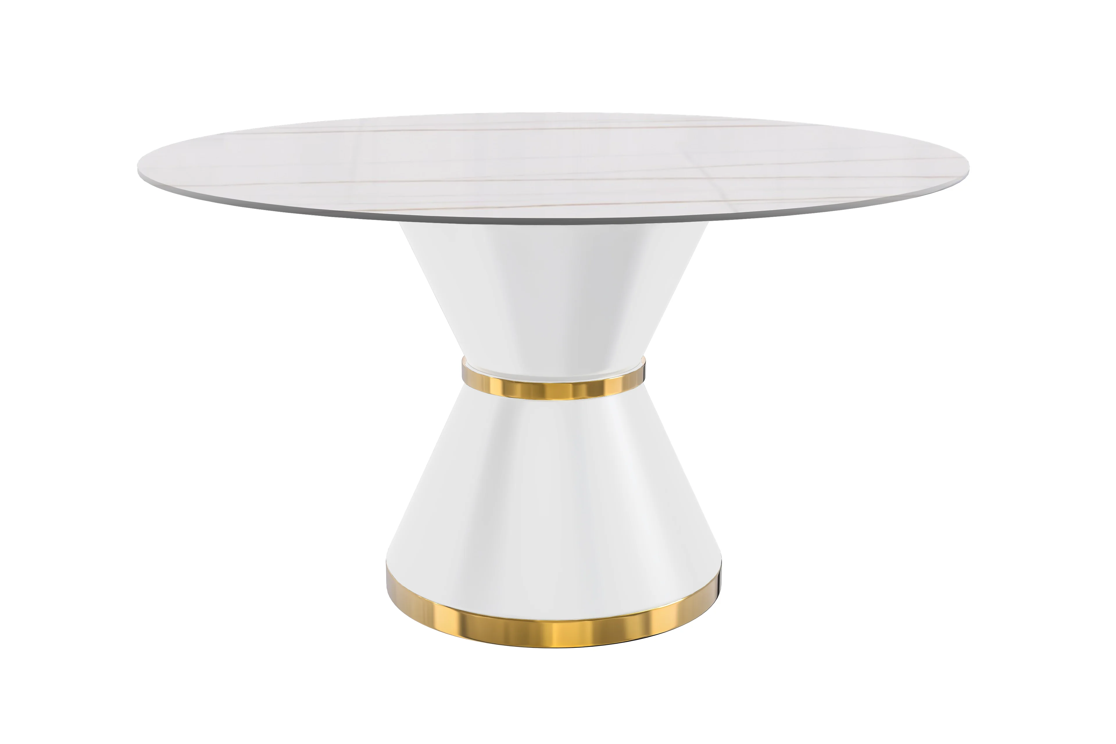 Qorvus Series Round Dining Table White\Gold Base with 60 Round White/Gold Sintered Stone Top