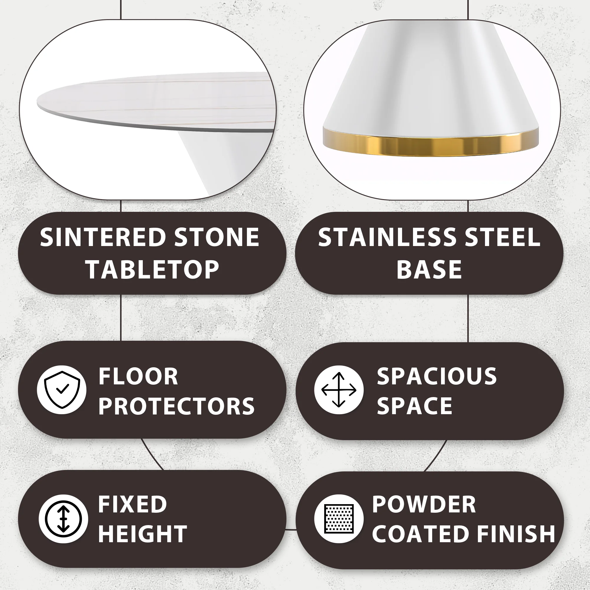 Qorvus Series Round Dining Table White\Gold Base with 60 Round White/Gold Sintered Stone Top