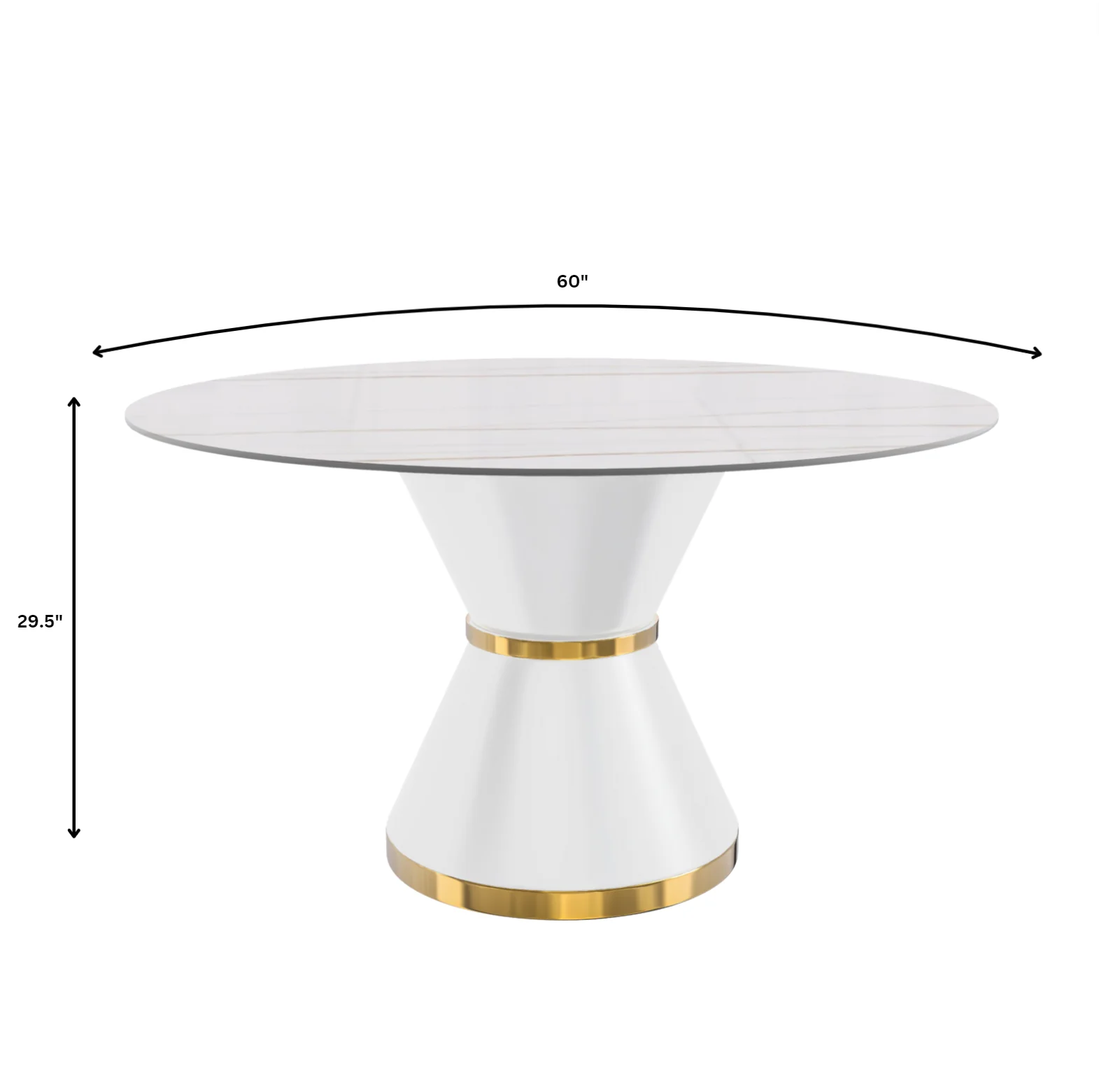 Qorvus Series Round Dining Table White\Gold Base with 60 Round White/Gold Sintered Stone Top