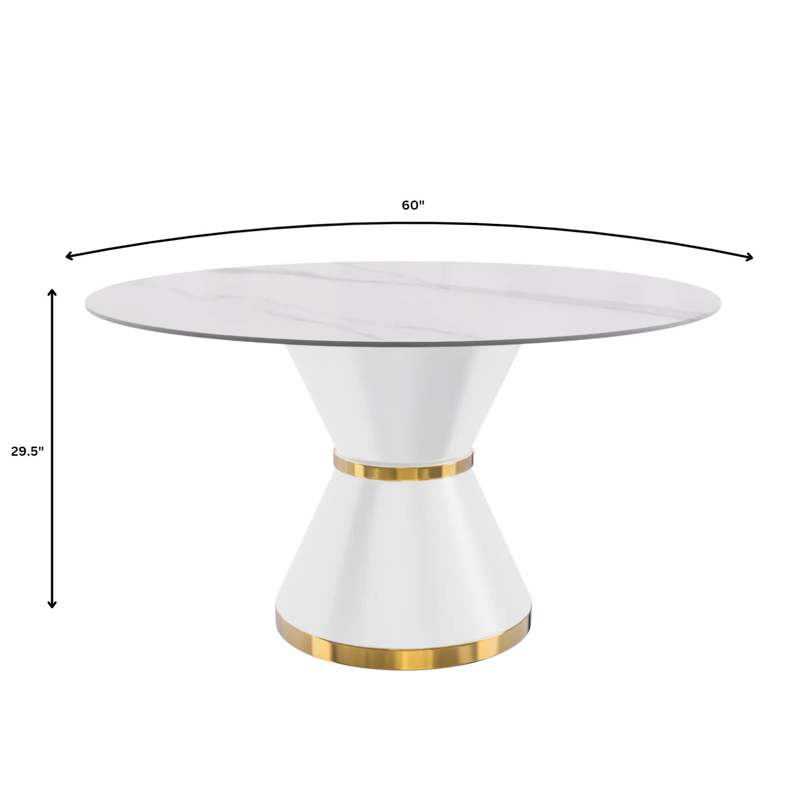 Qorvus Series Round Dining Table White\Gold Base with 60 Round White Sintered Stone Top