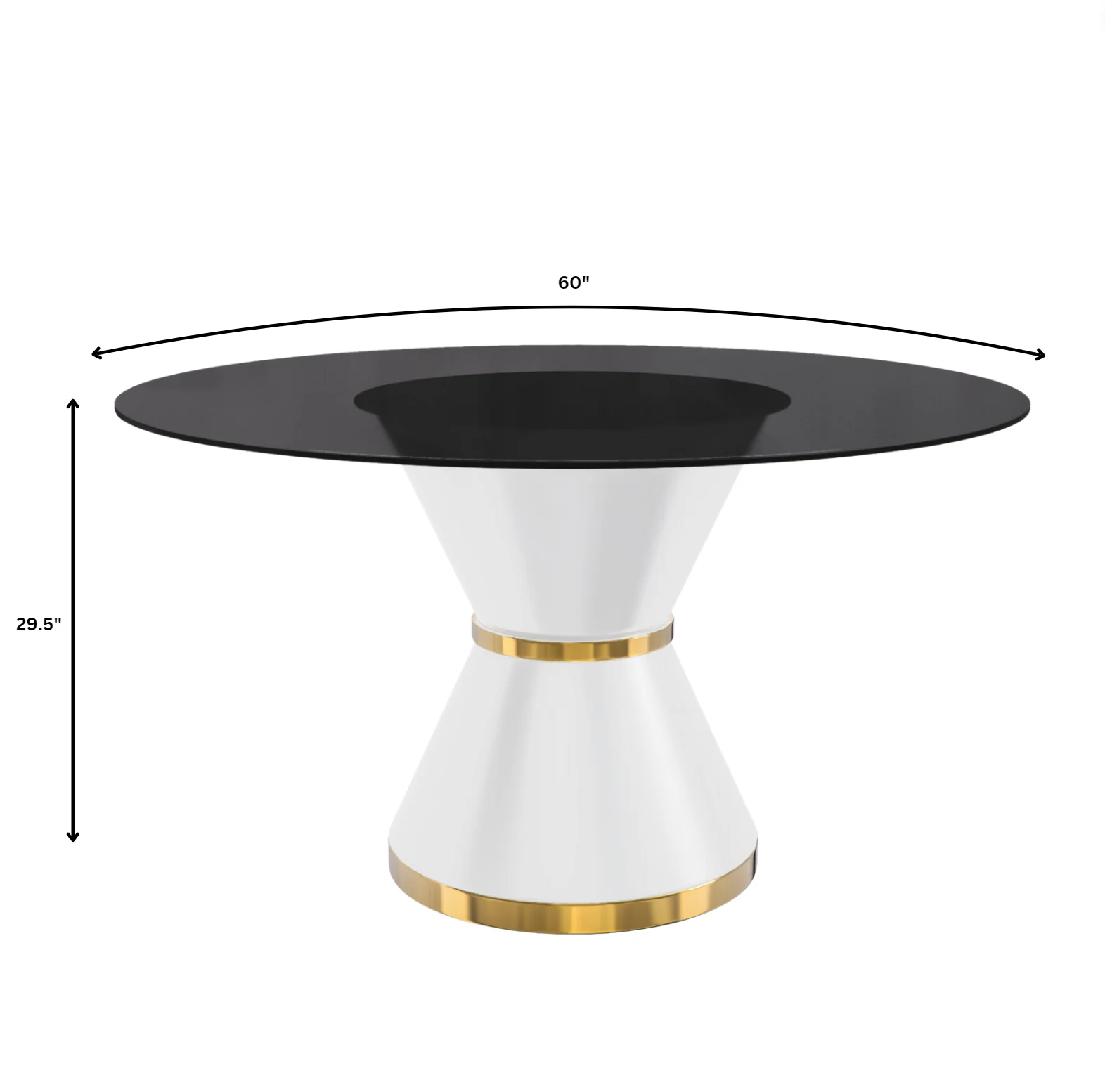 Qorvus Series Round Dining Table White\Gold Base with 71 Round BLack Glass Top