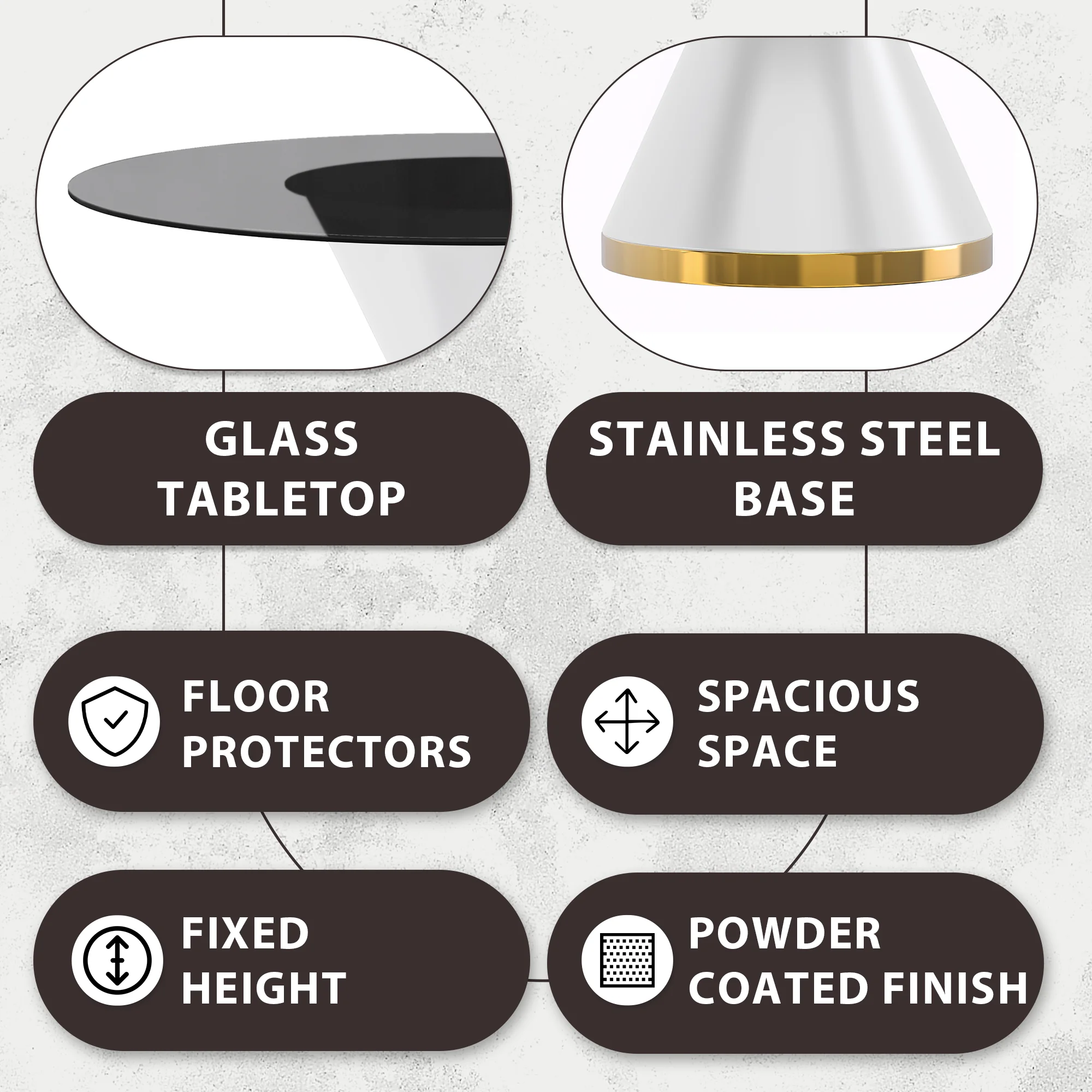 Qorvus Series Round Dining Table White\Gold Base with 71 Round Clear Glass Top