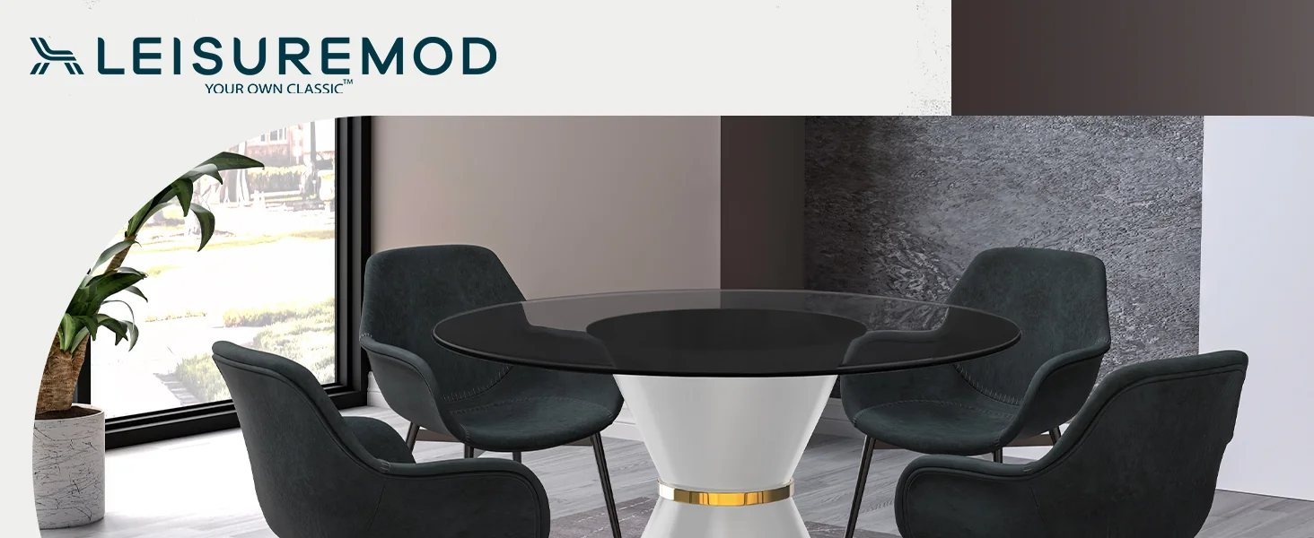 Qorvus Series Round Dining Table White\Gold Base with 71 Round Clear Glass Top