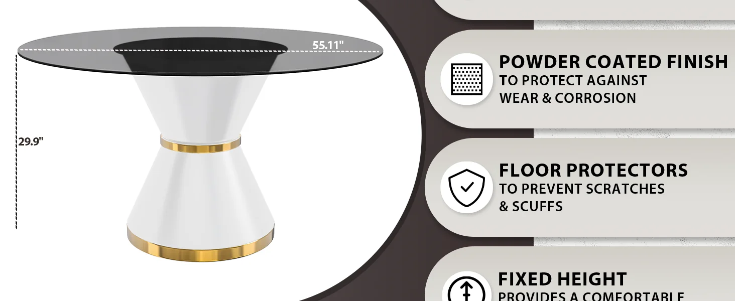 Qorvus Series Round Dining Table White\Gold Base with 71 Round Clear Glass Top