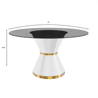 Qorvus Series Round Dining Table White\Gold Base with 71 Round Clear Glass Top