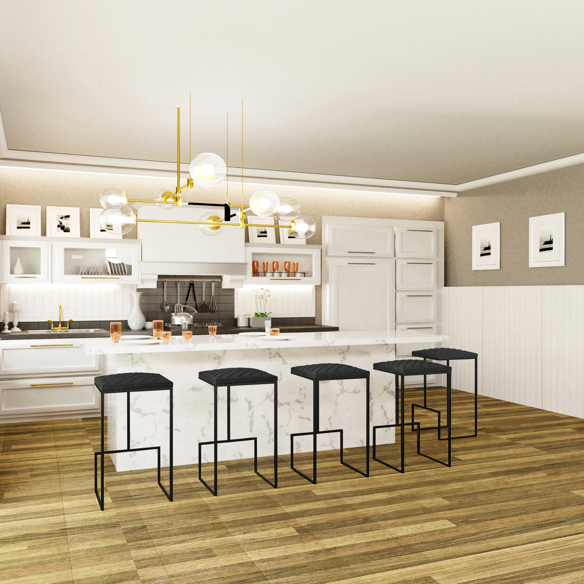 Quincy Quilted Stitched Leather Bar Stools With Metal Frame