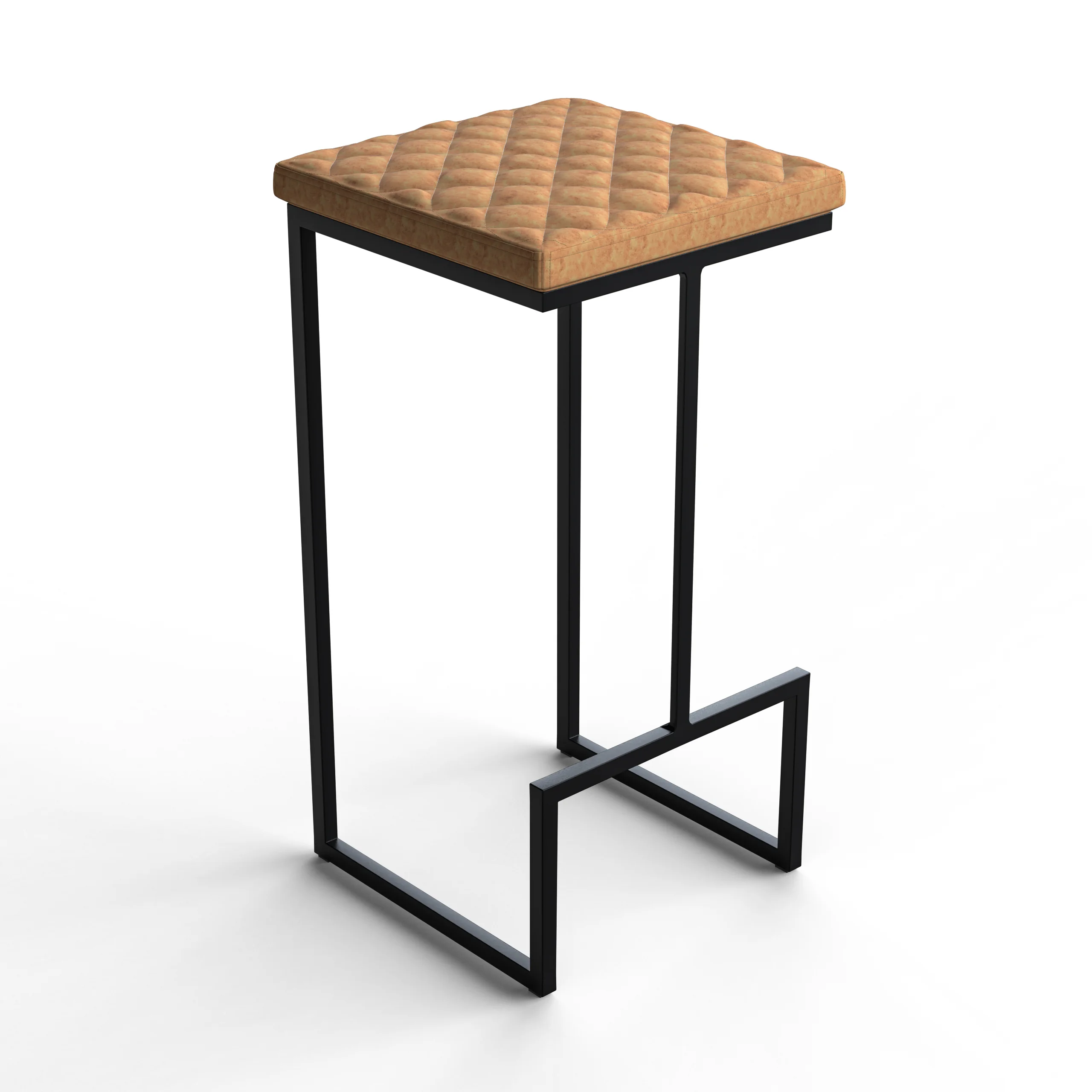 Quincy Quilted Stitched Leather Bar Stools With Metal Frame