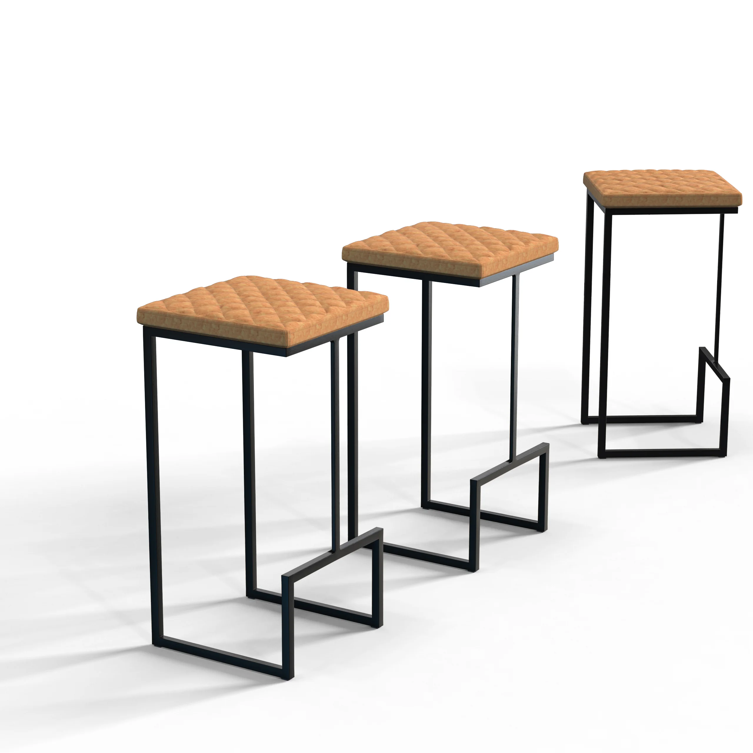 Quincy Quilted Stitched Leather Bar Stools With Metal Frame