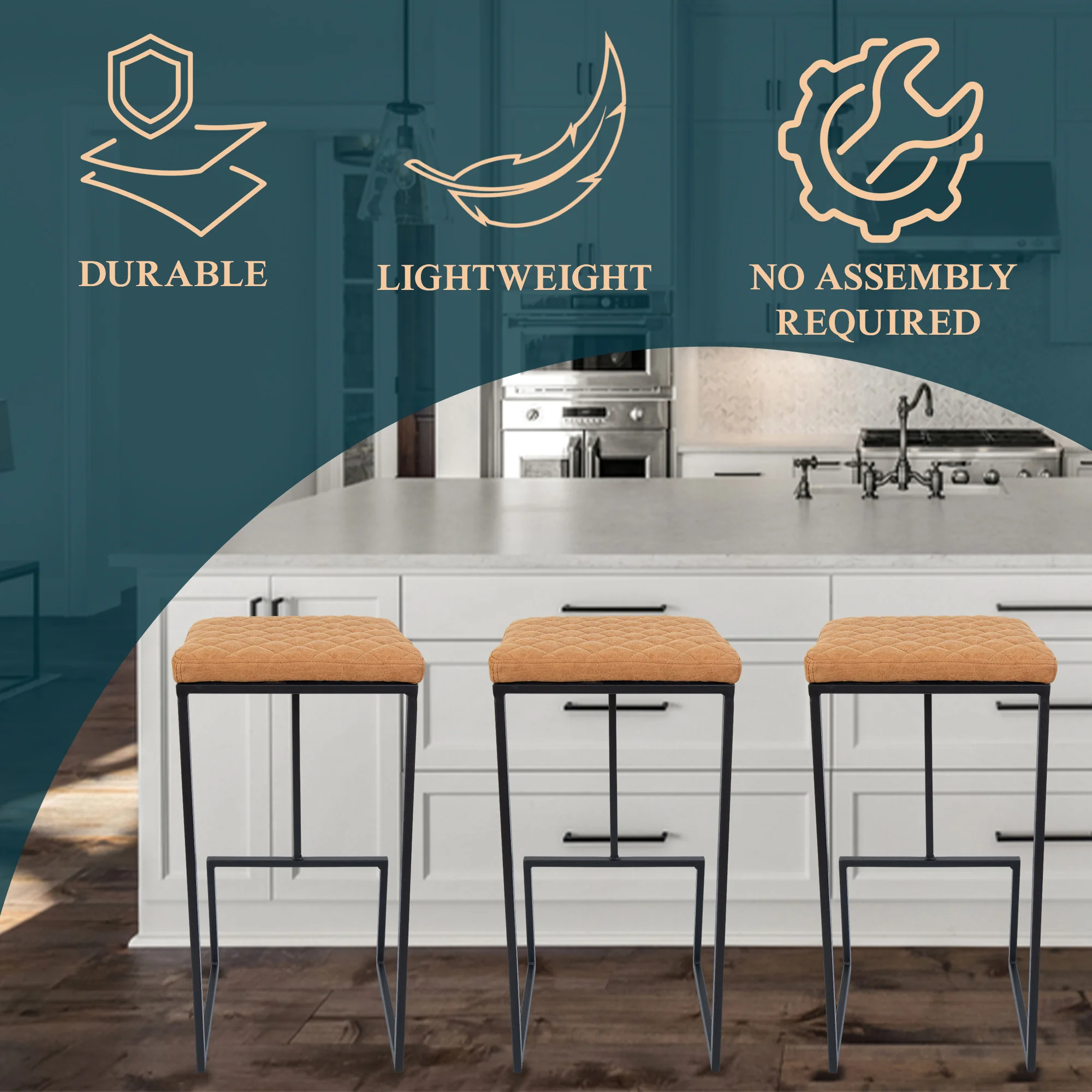 Quincy Leather Bar Stools With Metal Frame Set of 2