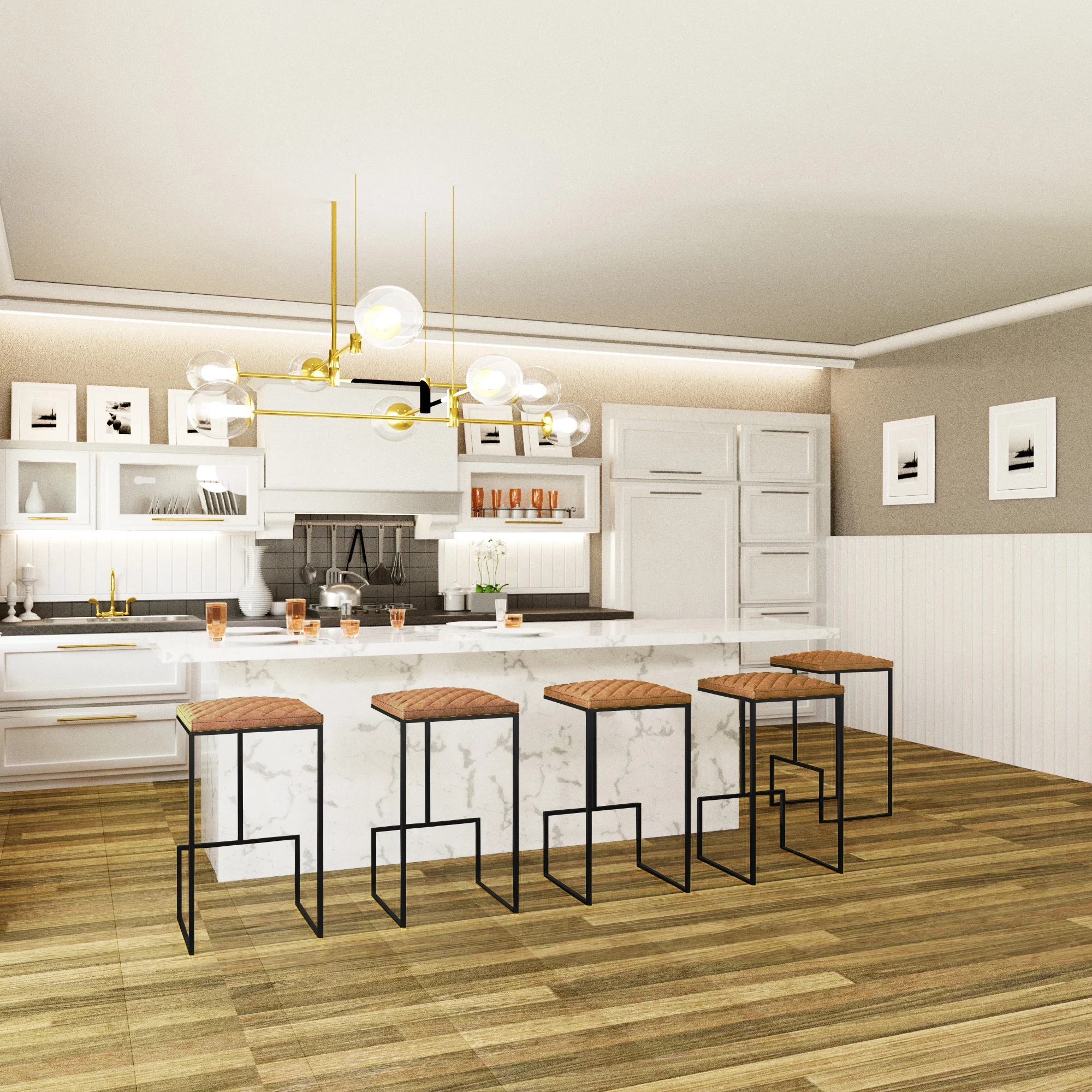 Quincy Leather Bar Stools With Metal Frame Set of 2