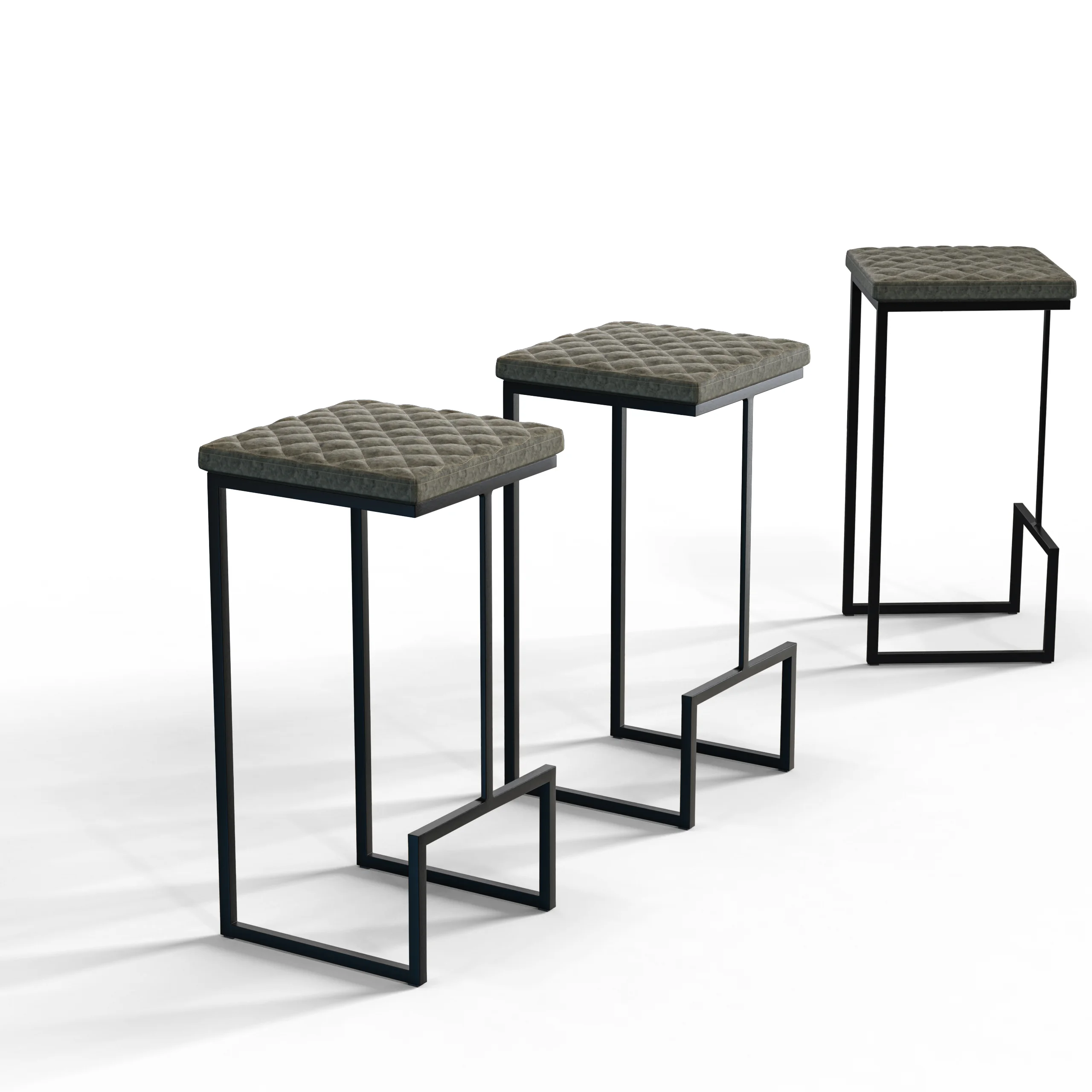 Quincy Quilted Stitched Leather Bar Stools With Metal Frame