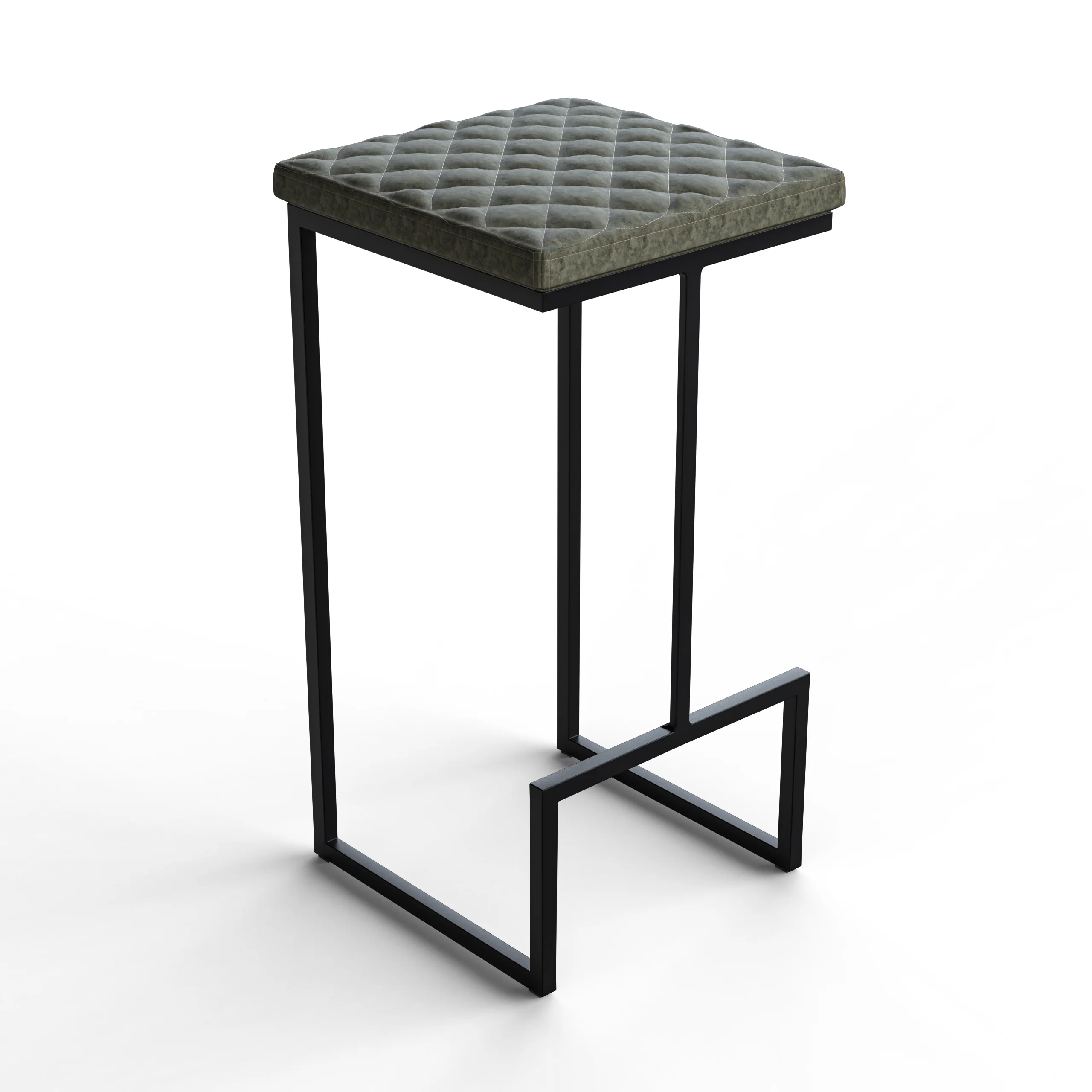 Quincy Quilted Stitched Leather Bar Stools With Metal Frame
