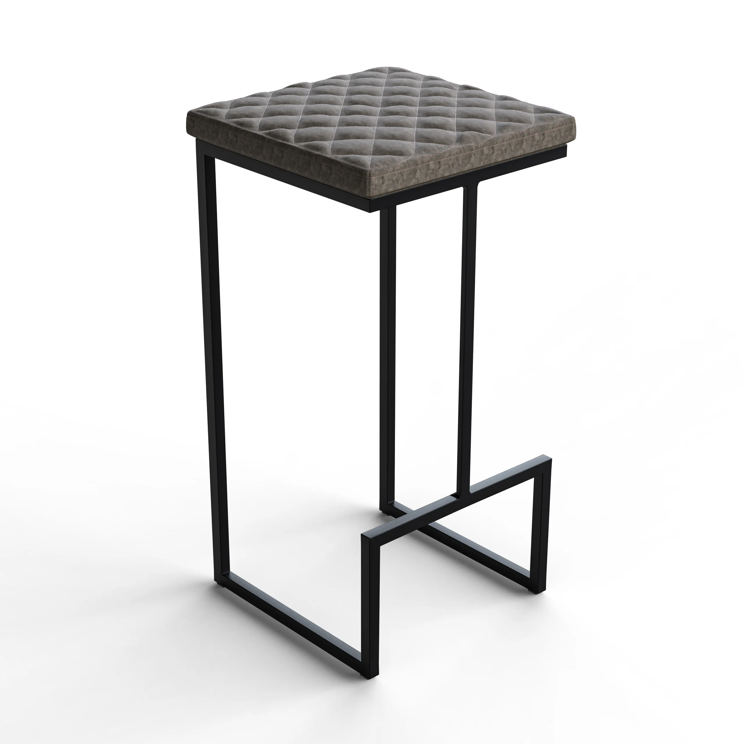 Quincy Quilted Stitched Leather Bar Stools With Metal Frame