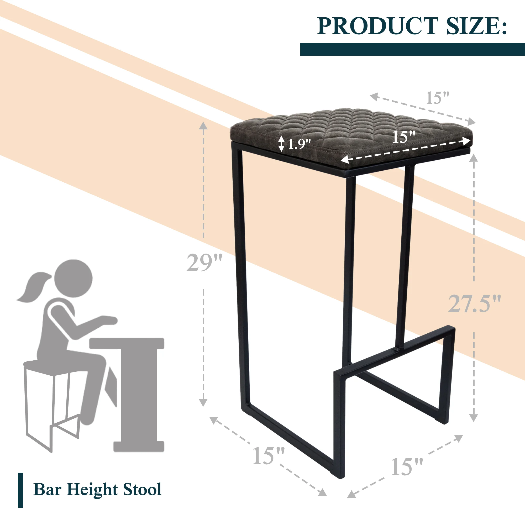 Quincy Quilted Stitched Leather Bar Stools With Metal Frame