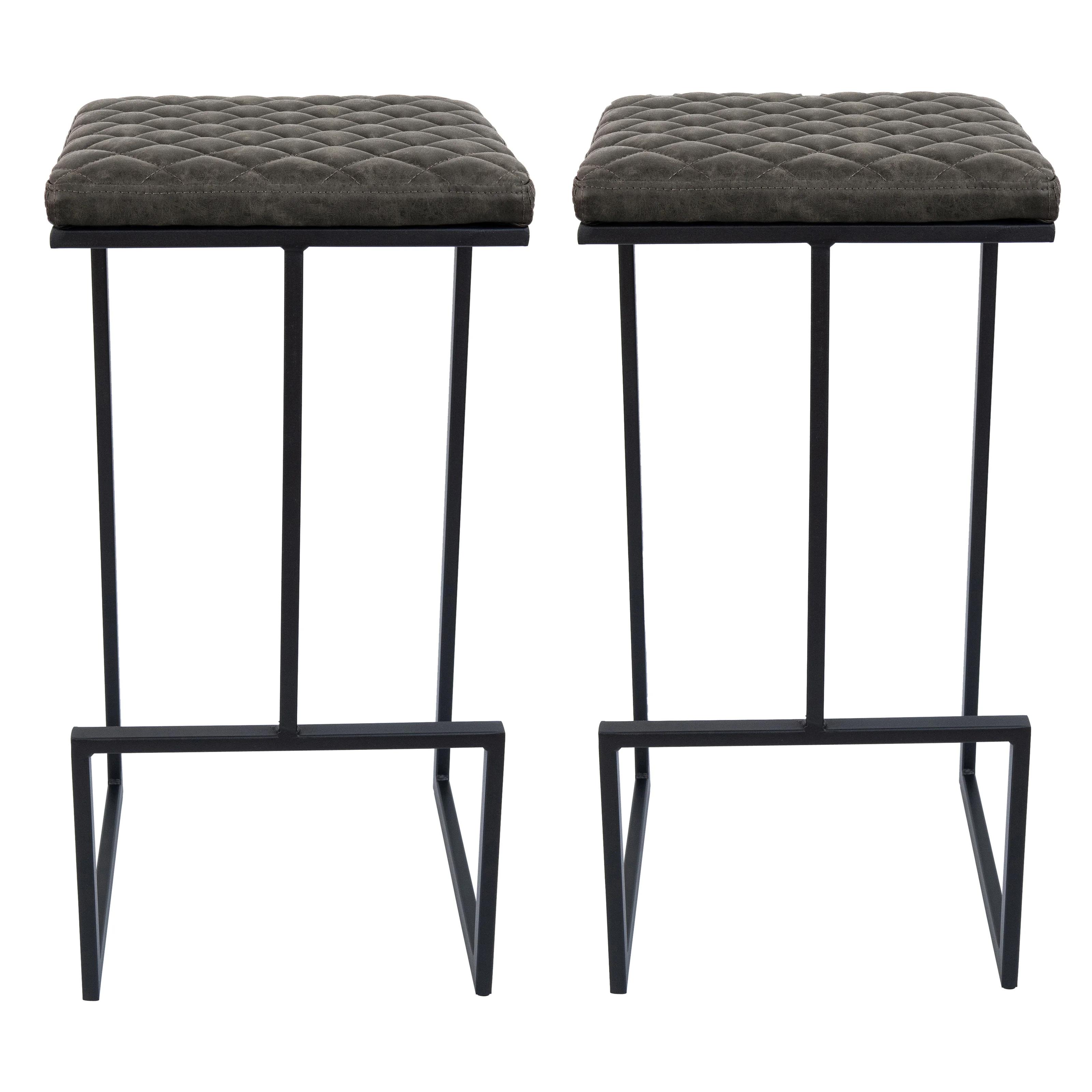 Quincy Leather Bar Stools With Metal Frame Set of 2