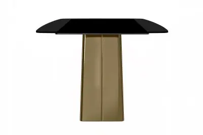 Quinix Series Dining Table, Gold Base With 55" Black Glass Top
