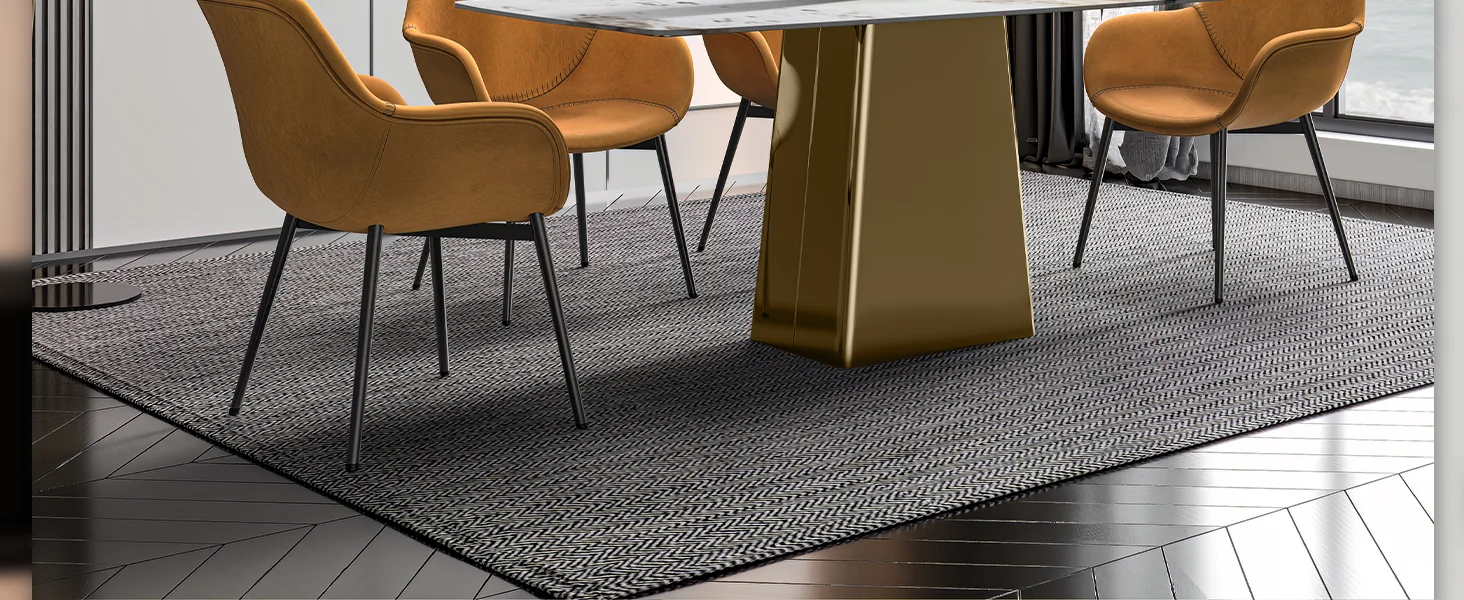 Quinix Series Dining Table, Gold Base With 55" White Grey Sintered Stone Top