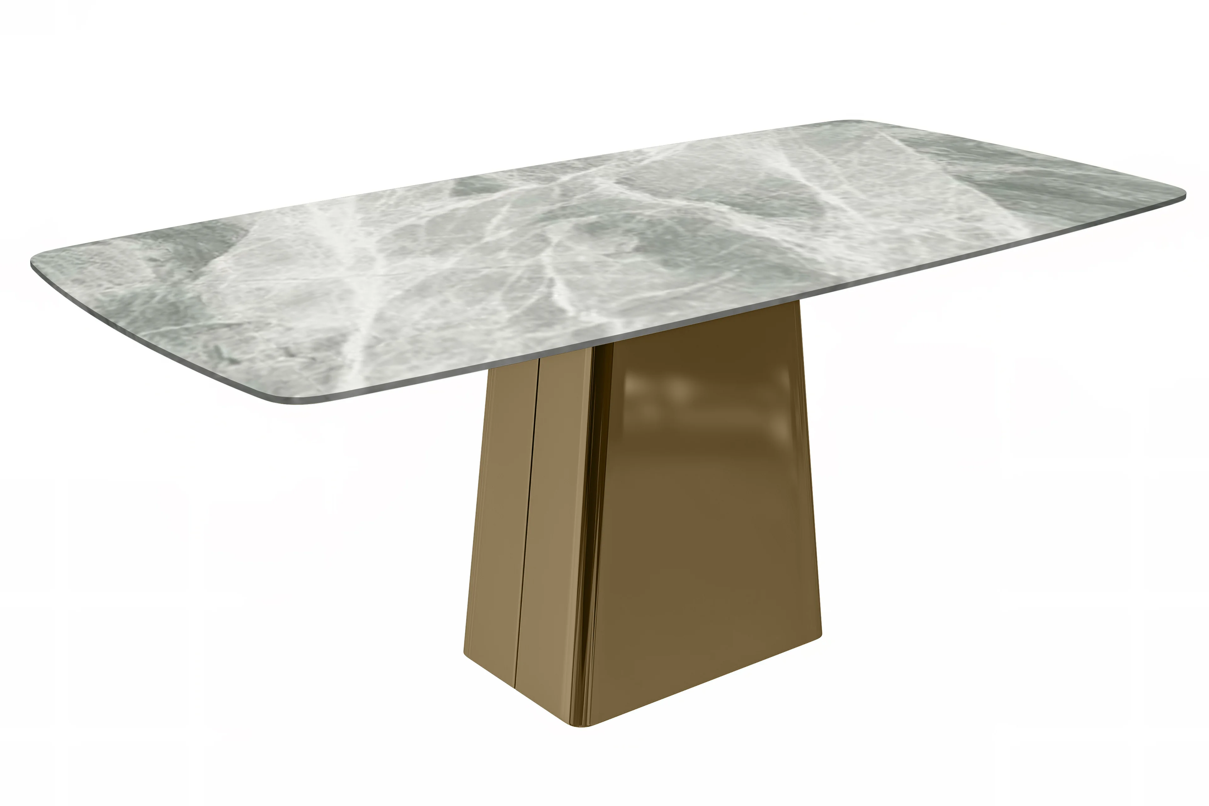 Quinix Series Dining Table, Gold Base With 55" Light Grey Sintered Stone Top