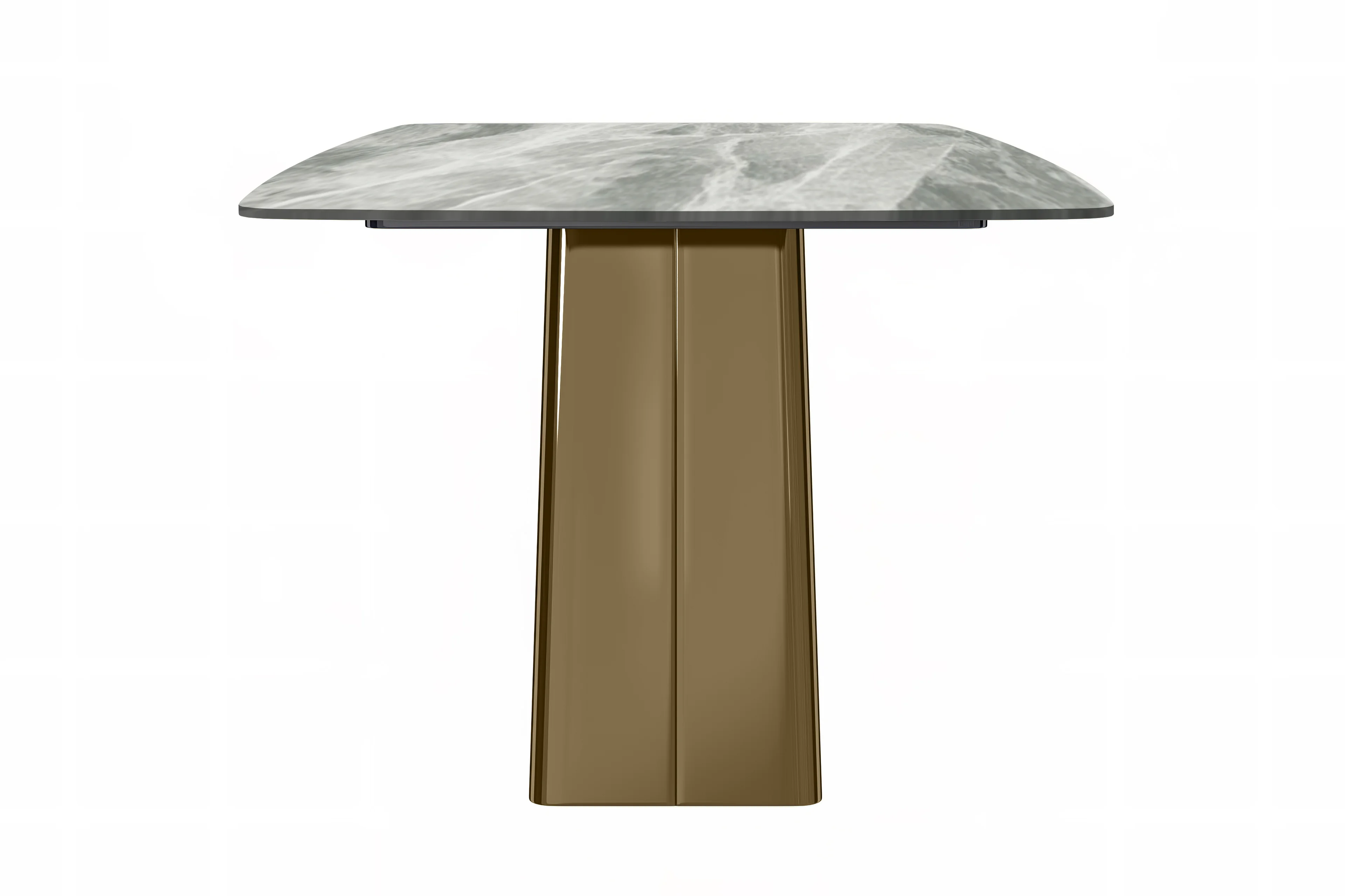 Quinix Series Dining Table, Gold Base With 55" Light Grey Sintered Stone Top