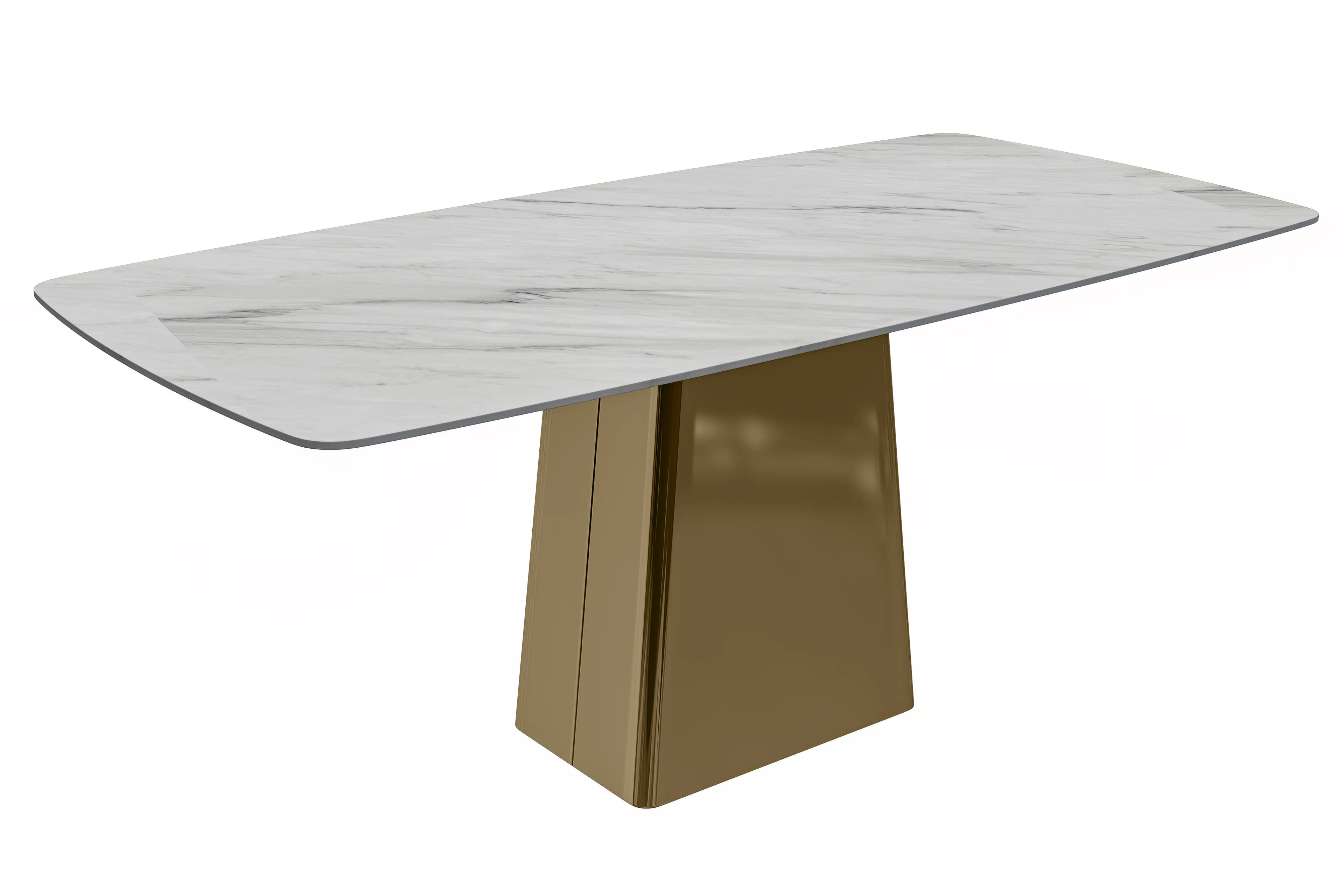 Quinix Series Dining Table, Gold Base With 55" White Sintered Stone Top