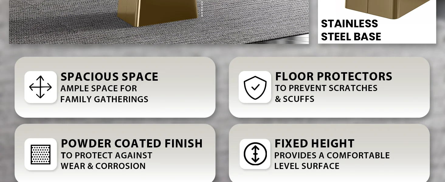 Quinix Series Dining Table, Gold Base With 62" Black/Gold Sintered Stone Top