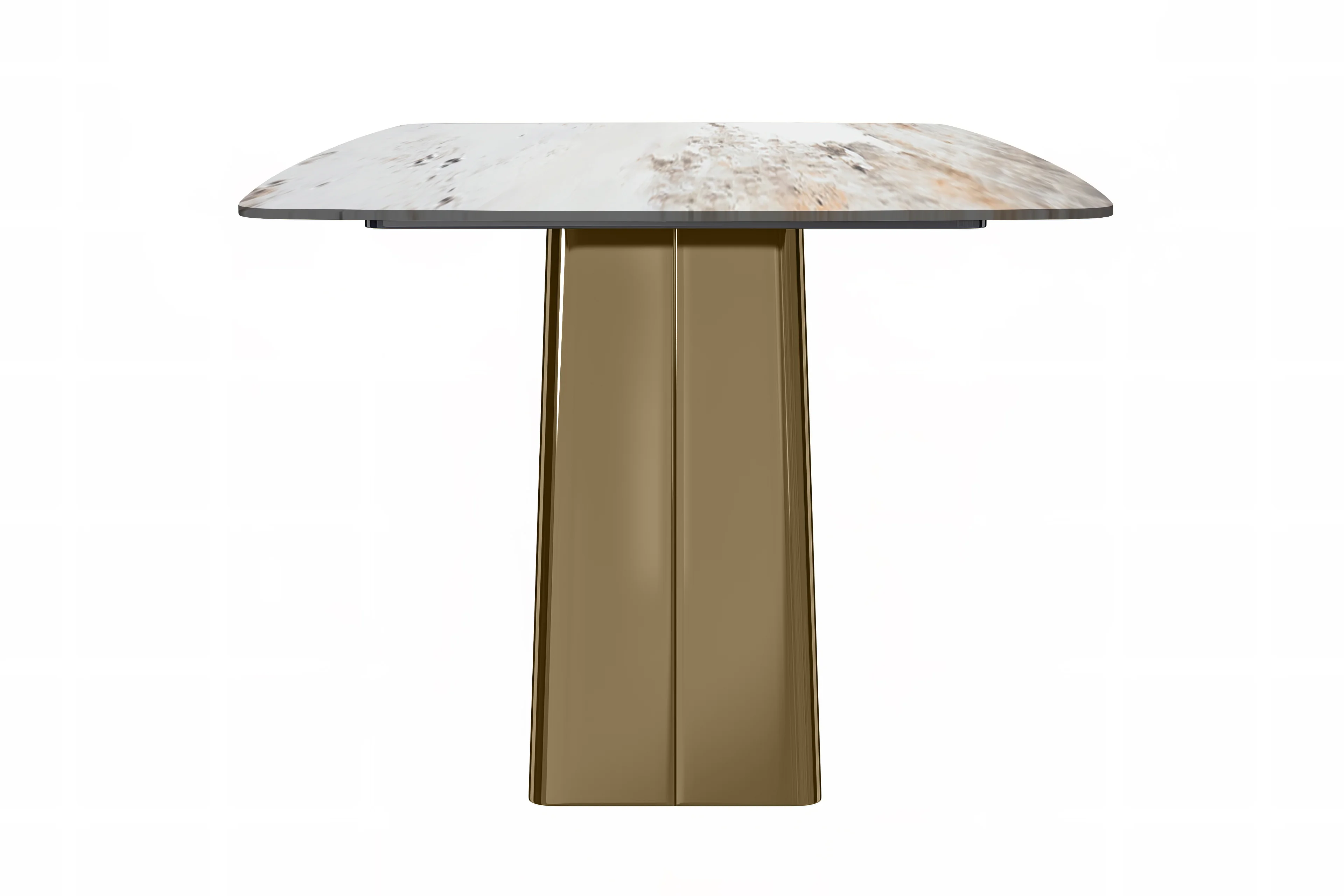 Quinix Series Dining Table, Gold Base With 62" White Grey Sintered Stone Top