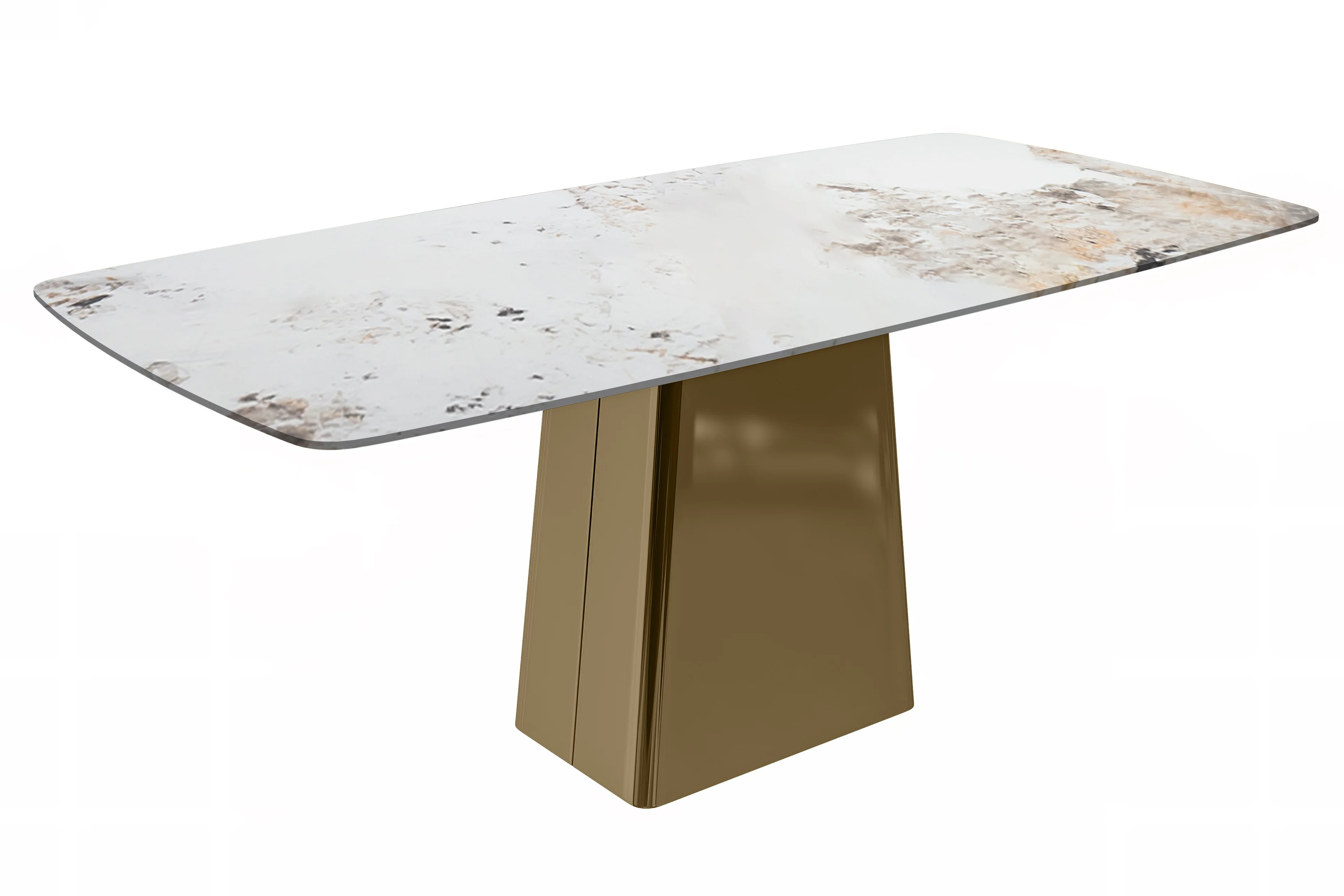 Quinix Series Dining Table, Gold Base With 62" White Grey Sintered Stone Top