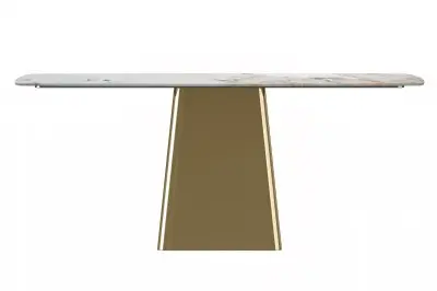 Quinix Series Dining Table, Gold Base With 62" White Grey Sintered Stone Top