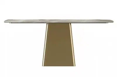 Quinix Series Dining Table, Gold Base With 62" Deep Grey Sintered Stone Top
