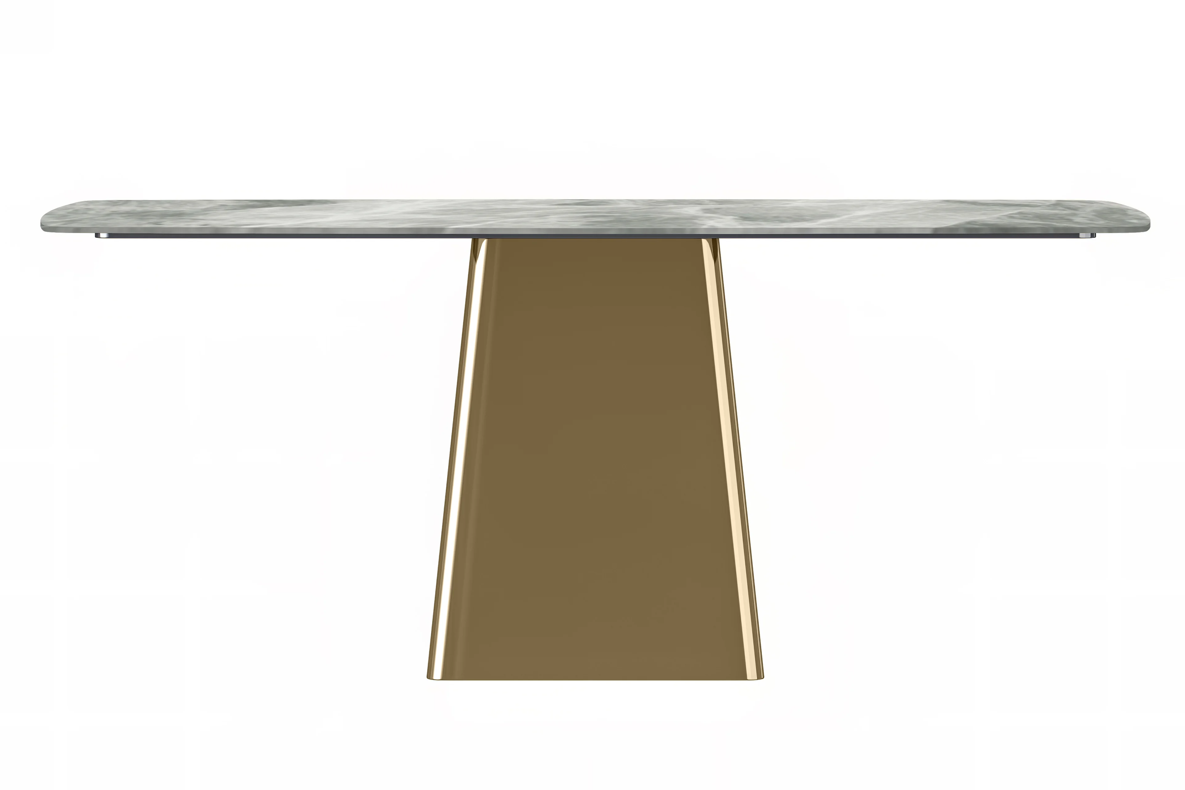 Quinix Series Dining Table, Gold Base With 62" Light Grey Sintered Stone Top