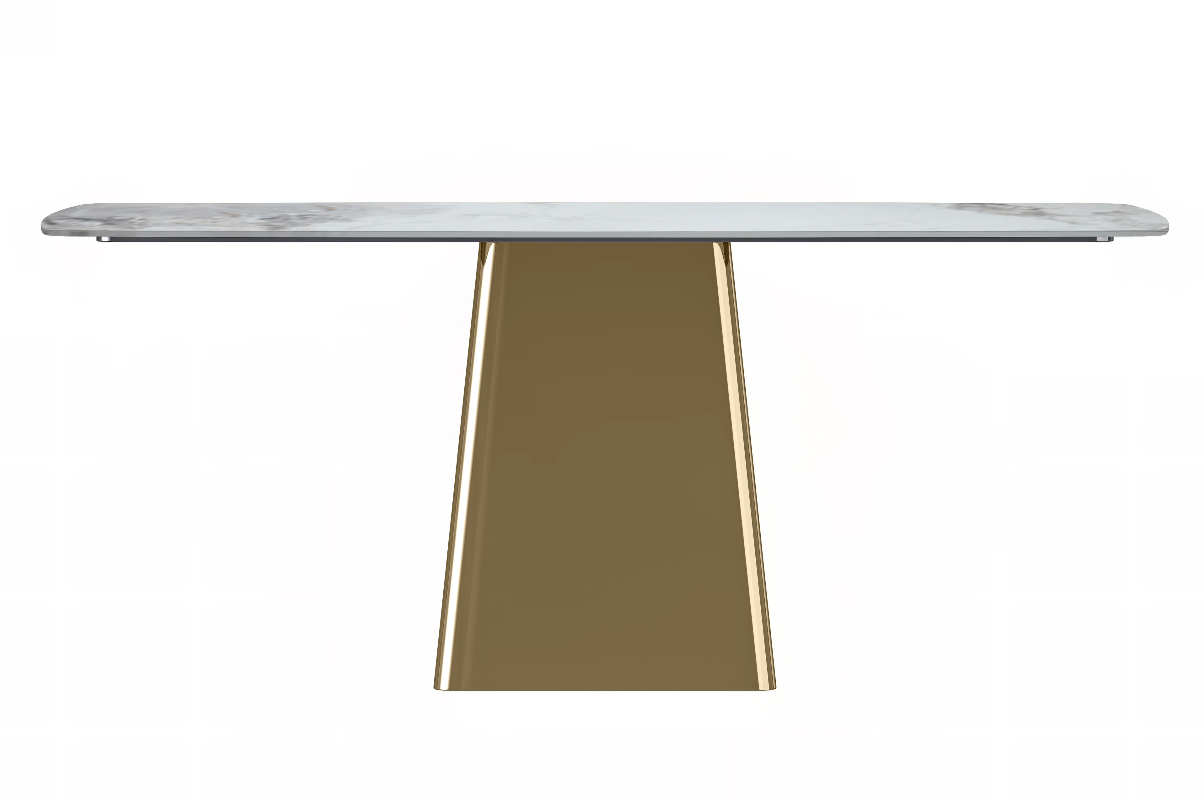 Quinix Series Dining Table, Gold Base With 62" Medium Grey Sintered Stone Top