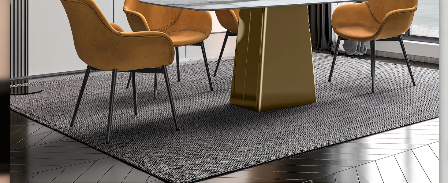 Quinix Series Dining Table, Gold Base With 62" Medium Grey Sintered Stone Top