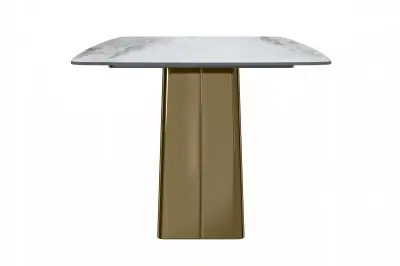 Quinix Series Dining Table, Gold Base With 62" Medium Grey Sintered Stone Top