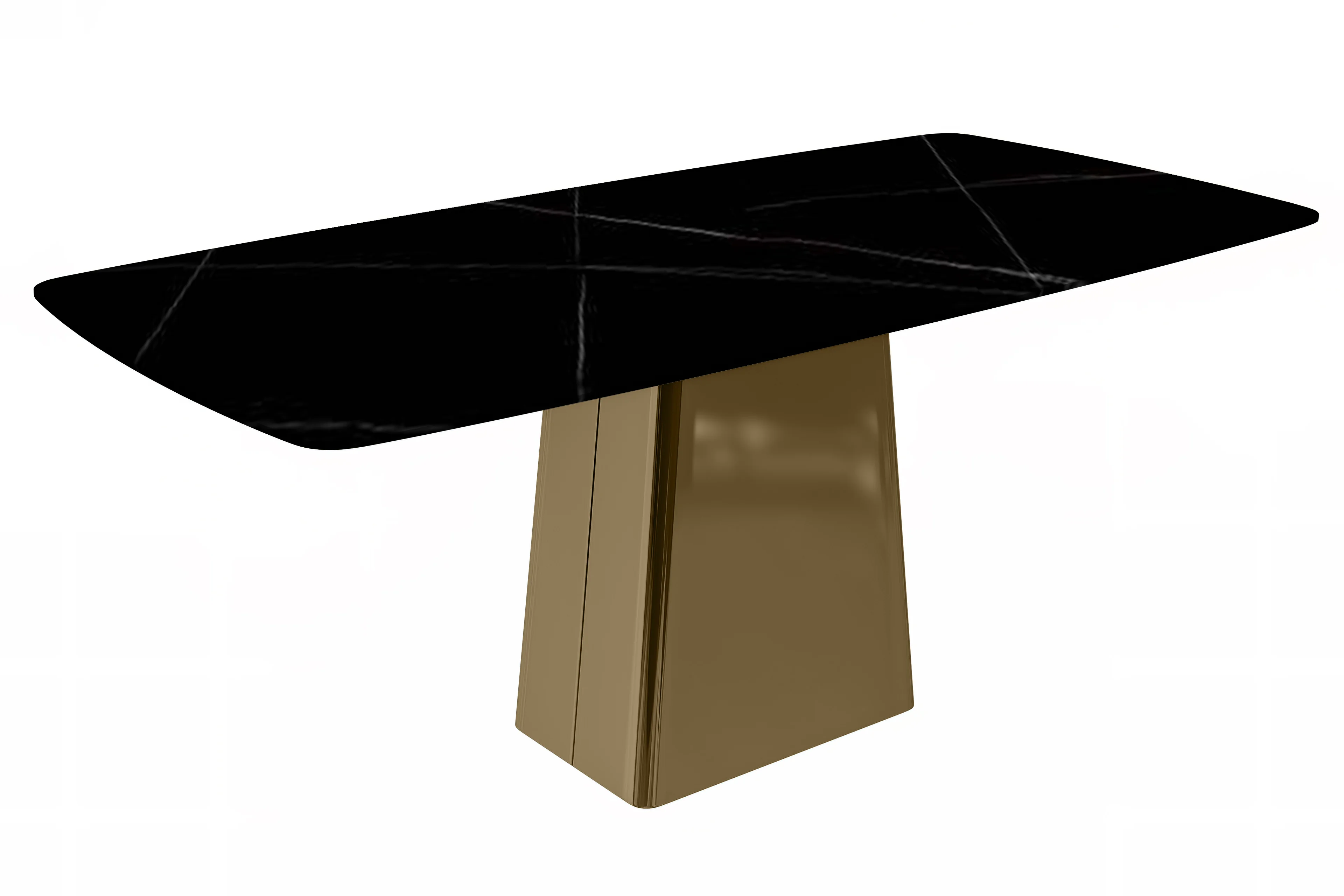 Quinix Series Dining Table, Gold Base With 71" Black/Gold Sintered Stone Top