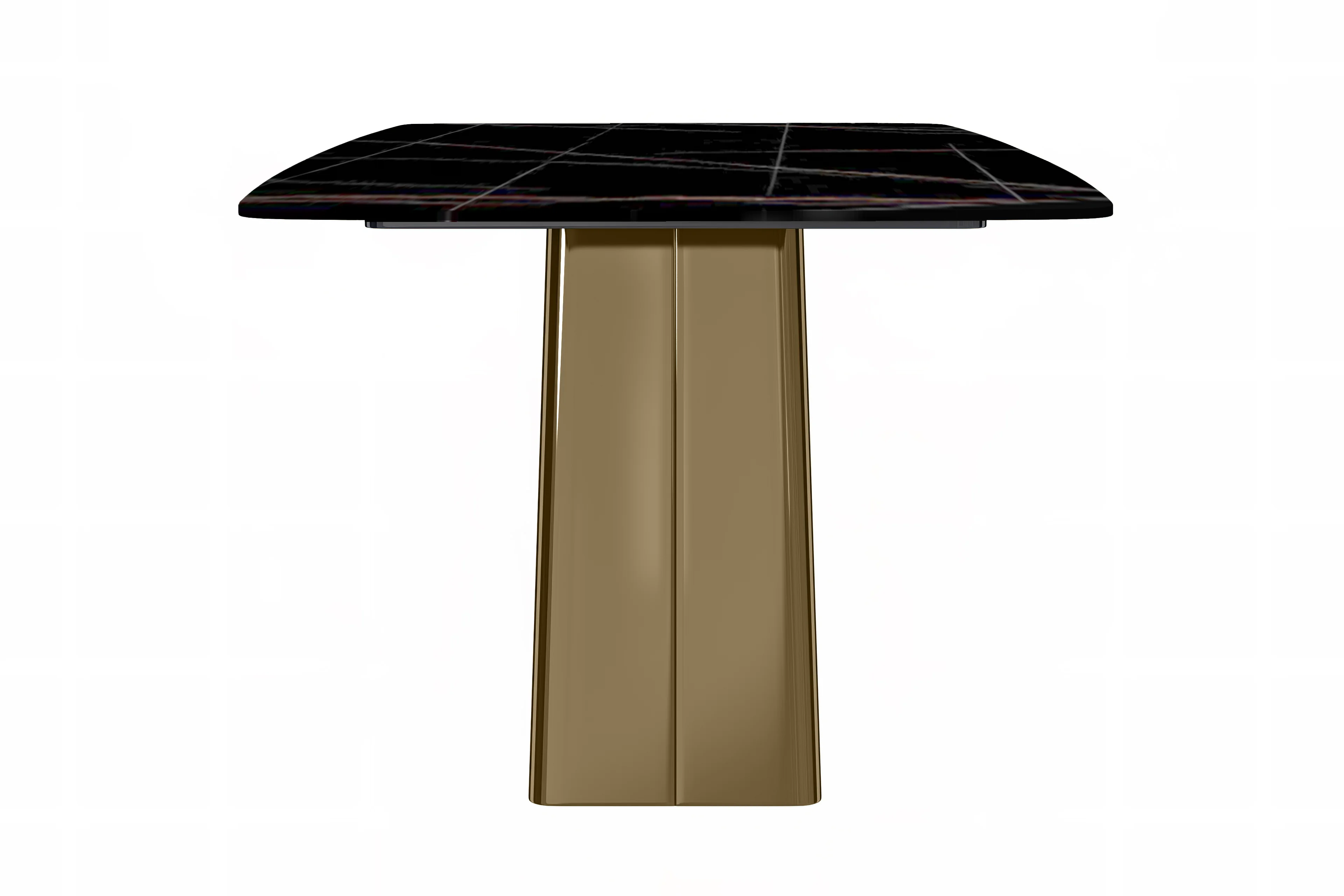 Quinix Series Dining Table, Gold Base With 71" Black/Gold Sintered Stone Top