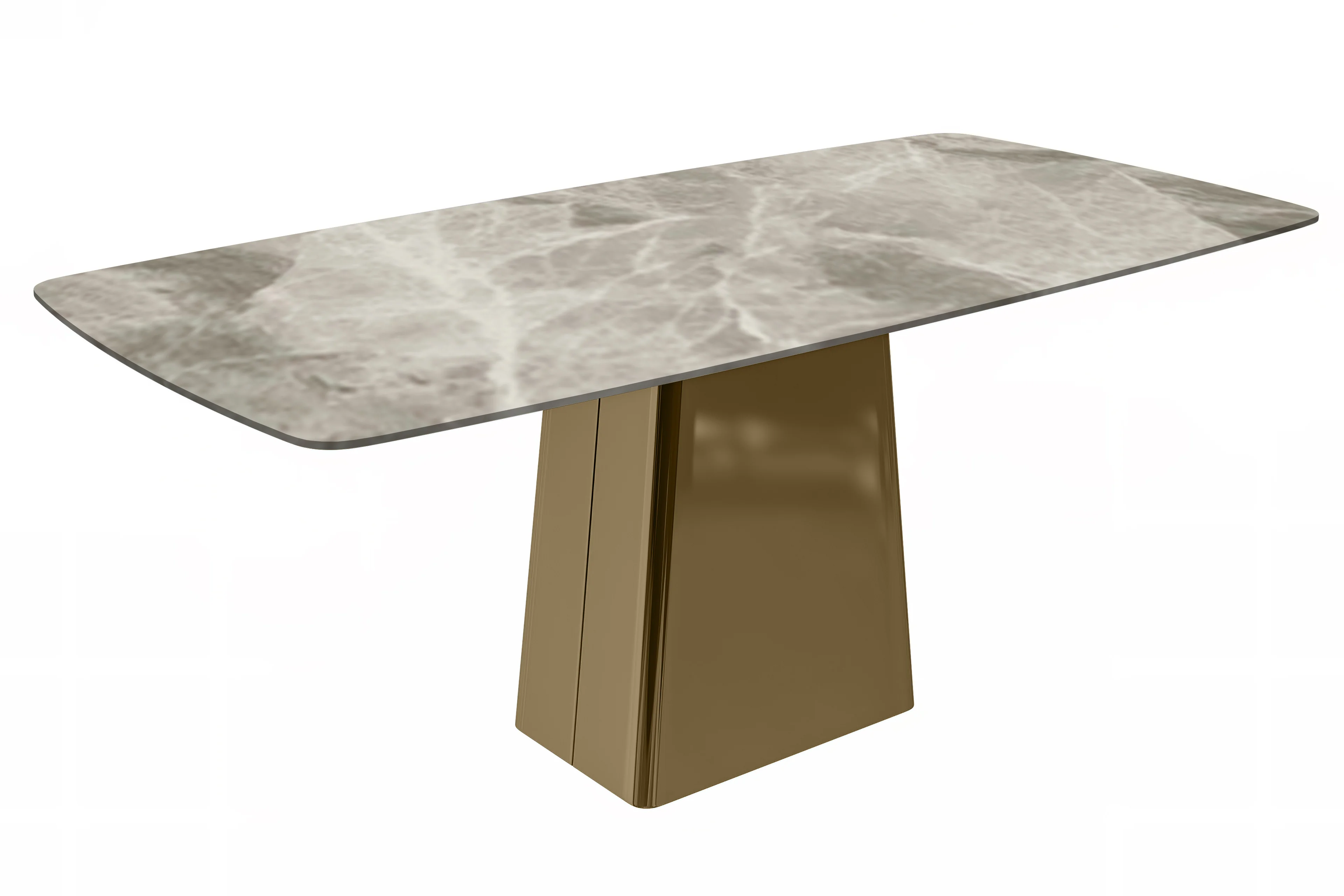 Quinix Series Dining Table, Gold Base With 71" Deep Grey Sintered Stone Top