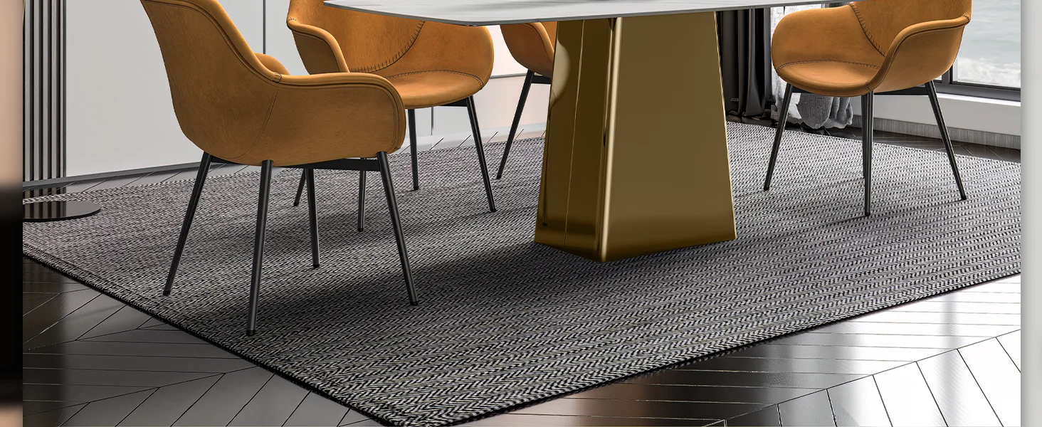 Quinix Series Dining Table, Gold Base With 71" White Sintered Stone Top