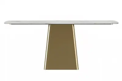 Quinix Series Dining Table, Gold Base With 71" White Sintered Stone Top